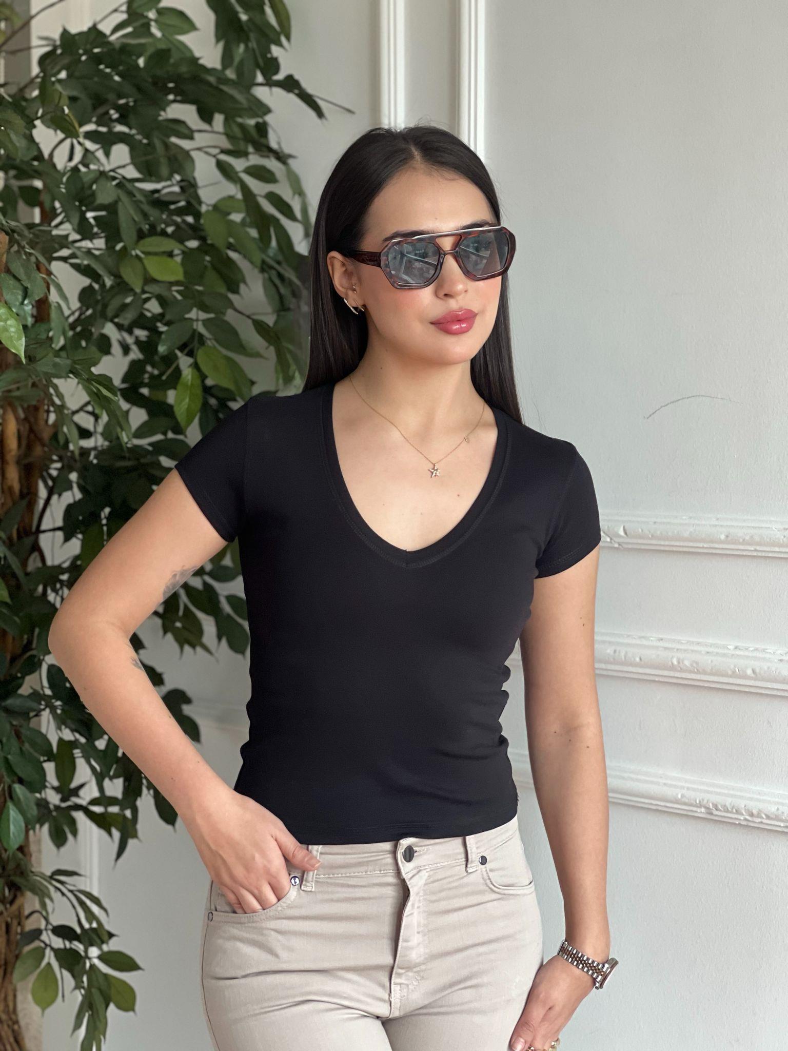 V Yaka Tshirt 4794 Siyah