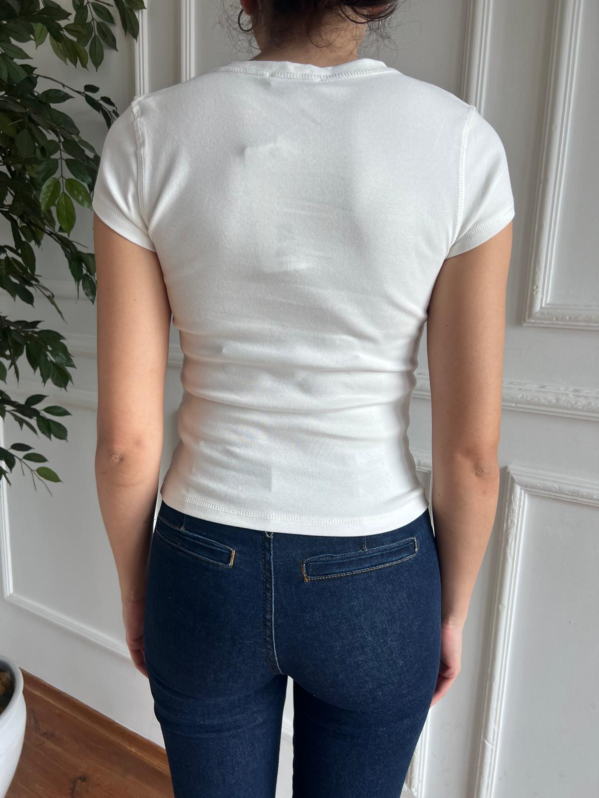 V Yakalı Tshirt 4794 Ekru