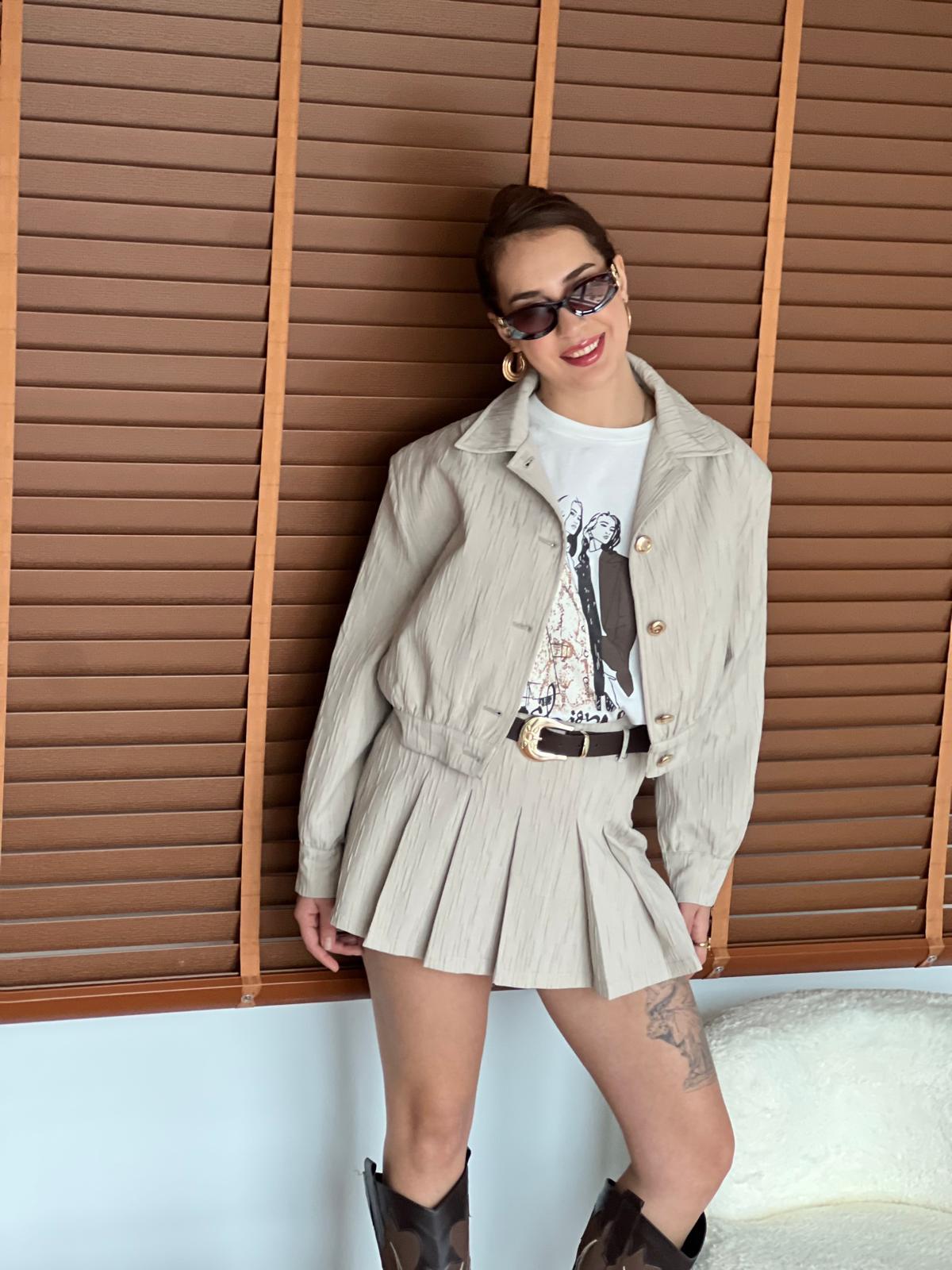 Vatkalı Bomber Ceket 01617 Taş