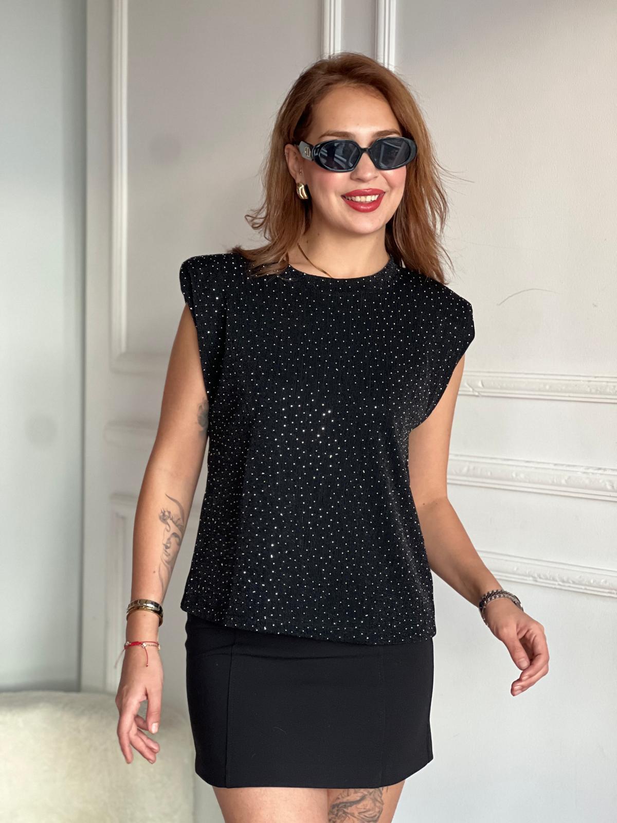 Vatkalı Taşlı Bluz 29414 Siyah