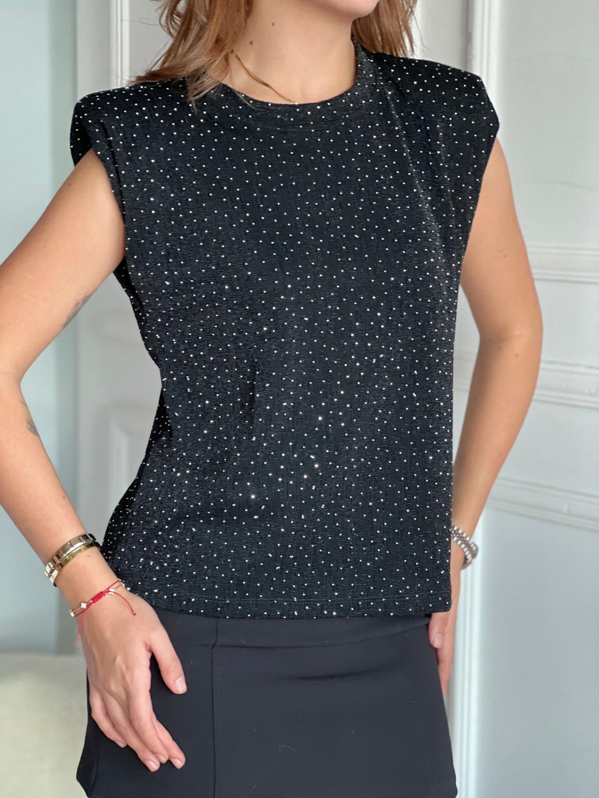 Vatkalı Taşlı Bluz 29414 Siyah