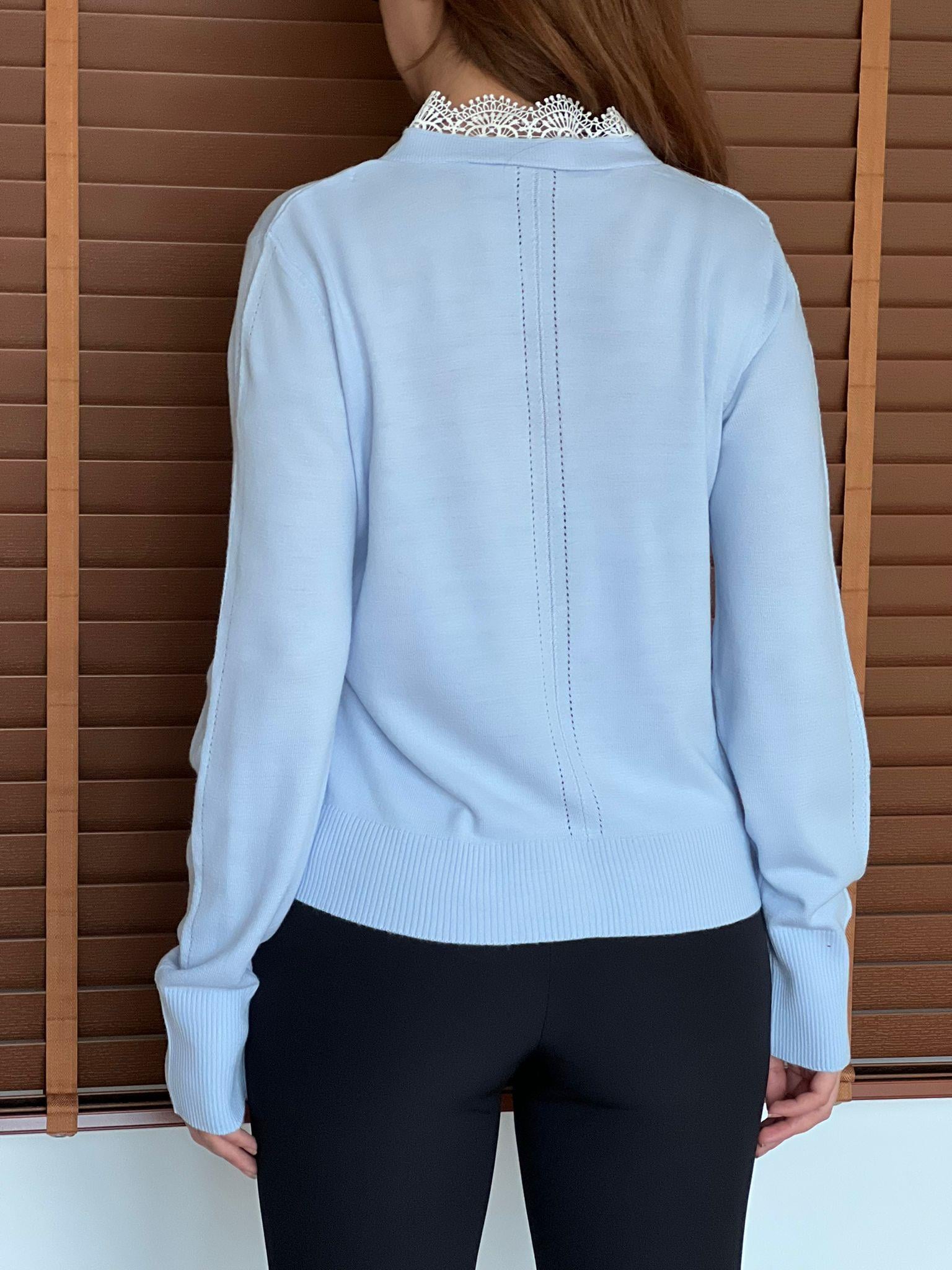 Yaka Dantel Detaylı Hırka 26406 Bebe Mavisi