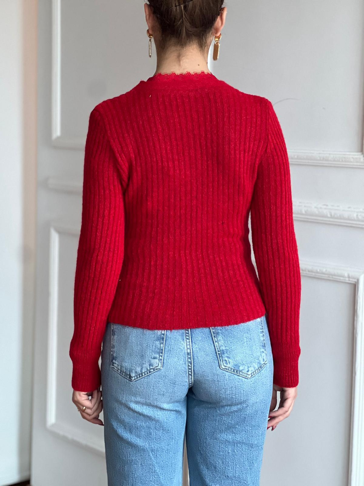 Yaka Dantel Kruvaze Kazak 37176 Kırmızı