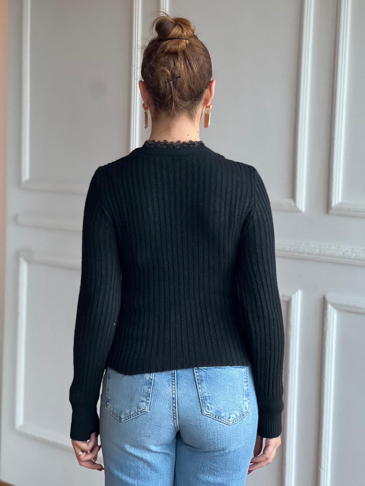 Yaka Dantel Kruvaze Kazak 37176 Siyah