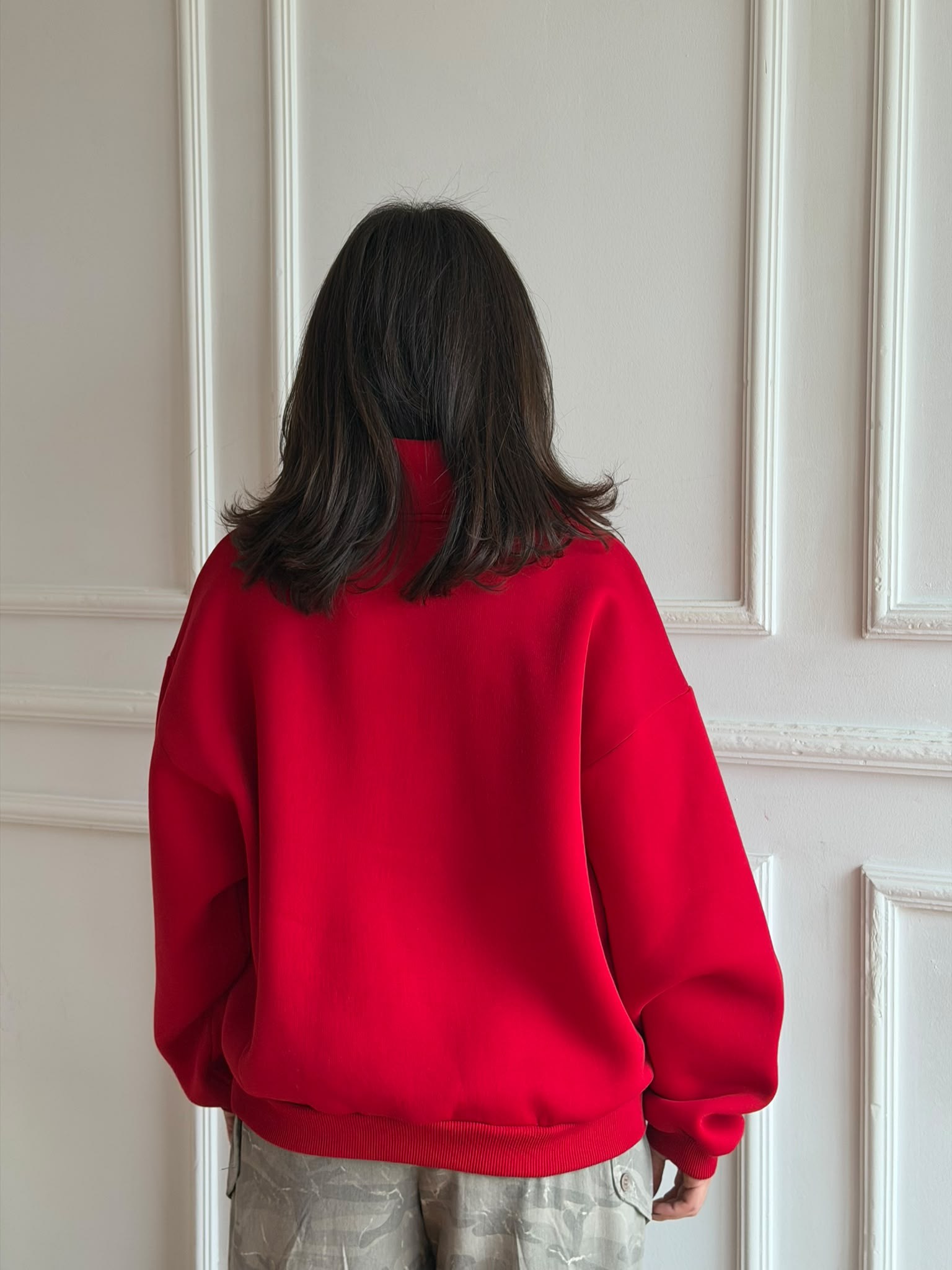 Yaka Fermuarlı Sweatshirt 03121 Kırmızı