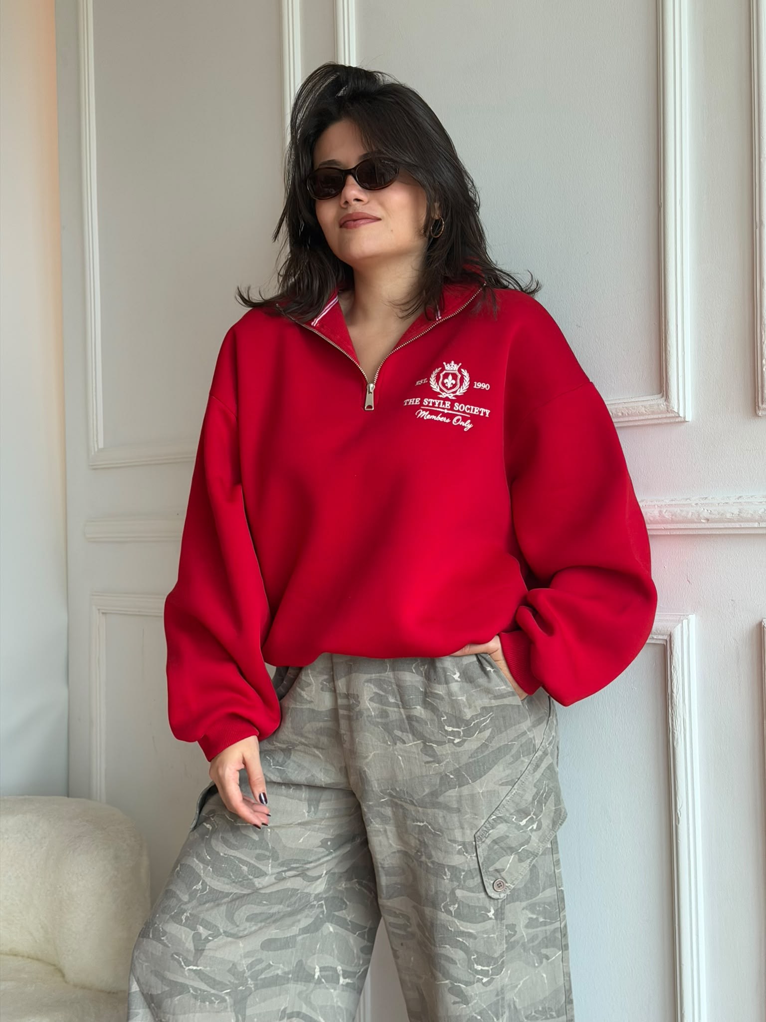 Yaka Fermuarlı Sweatshirt 03121 Kırmızı