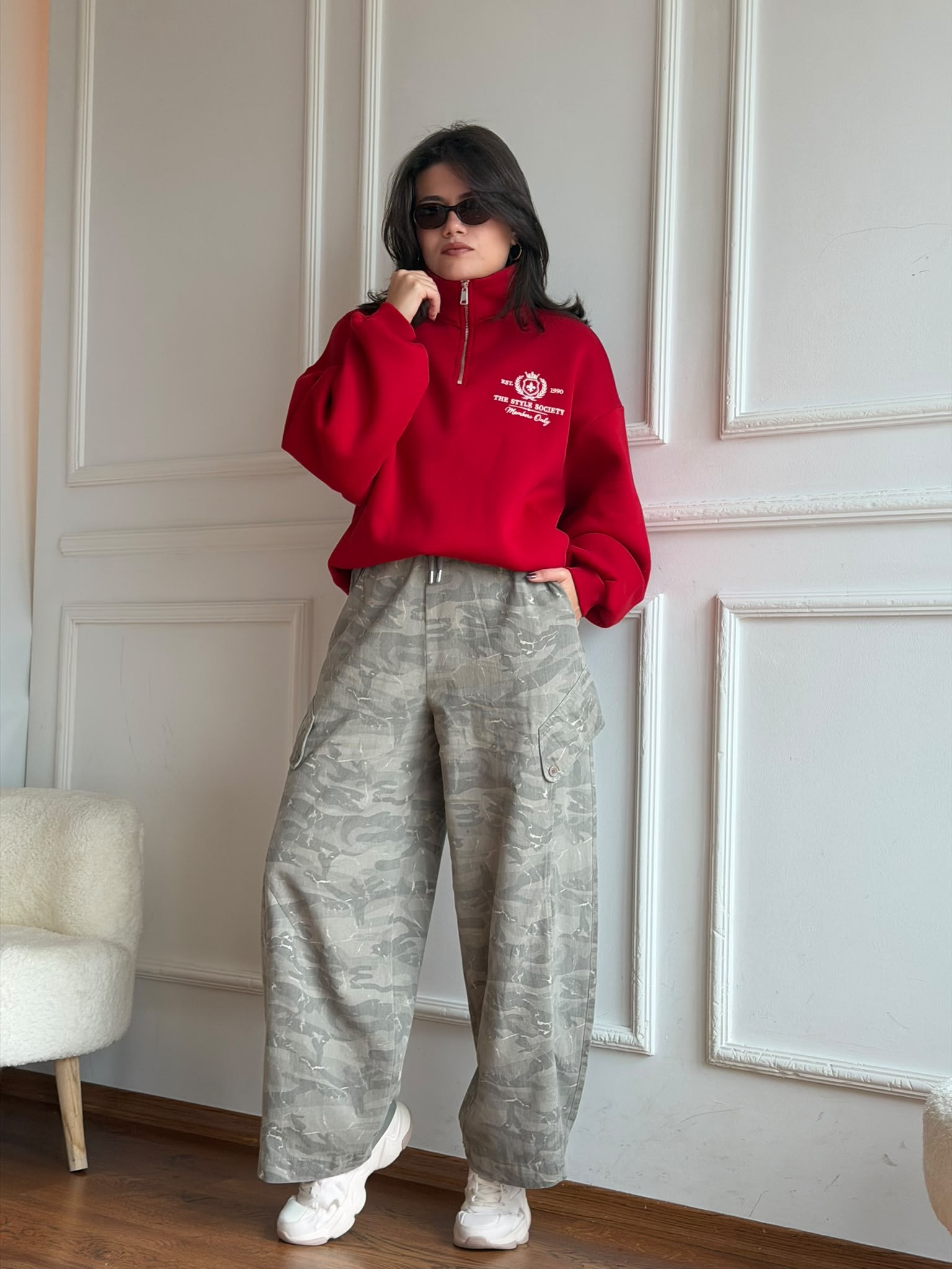 Yaka Fermuarlı Sweatshirt 03121 Kırmızı