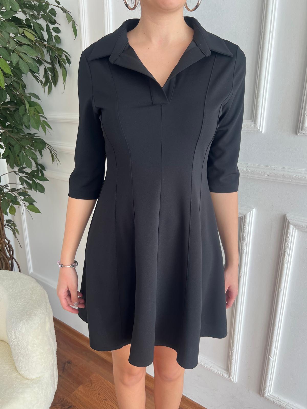 Yaka Patlı Mini Elbise 5421-1202 Siyah