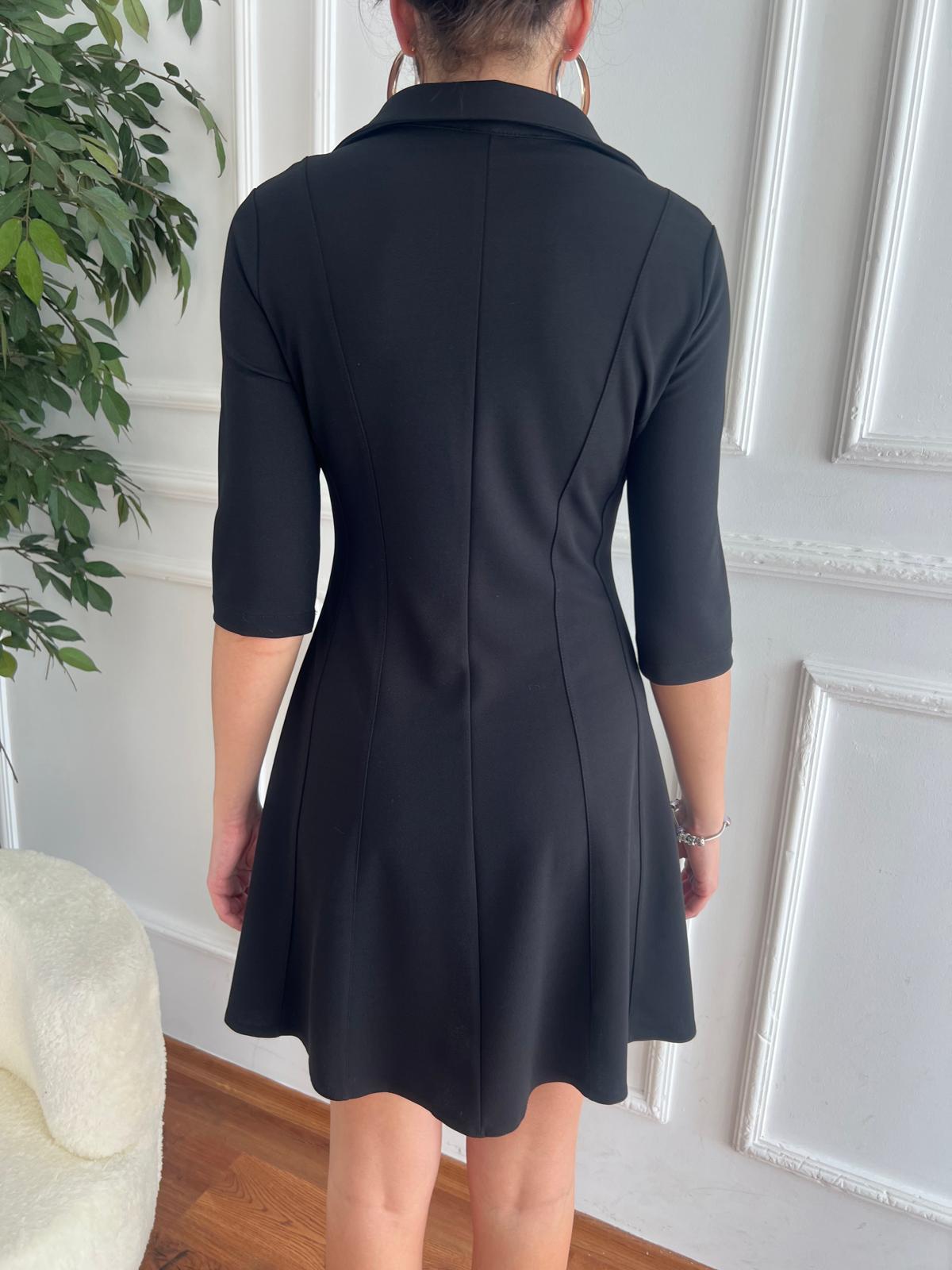 Yaka Patlı Mini Elbise 5421-1202 Siyah