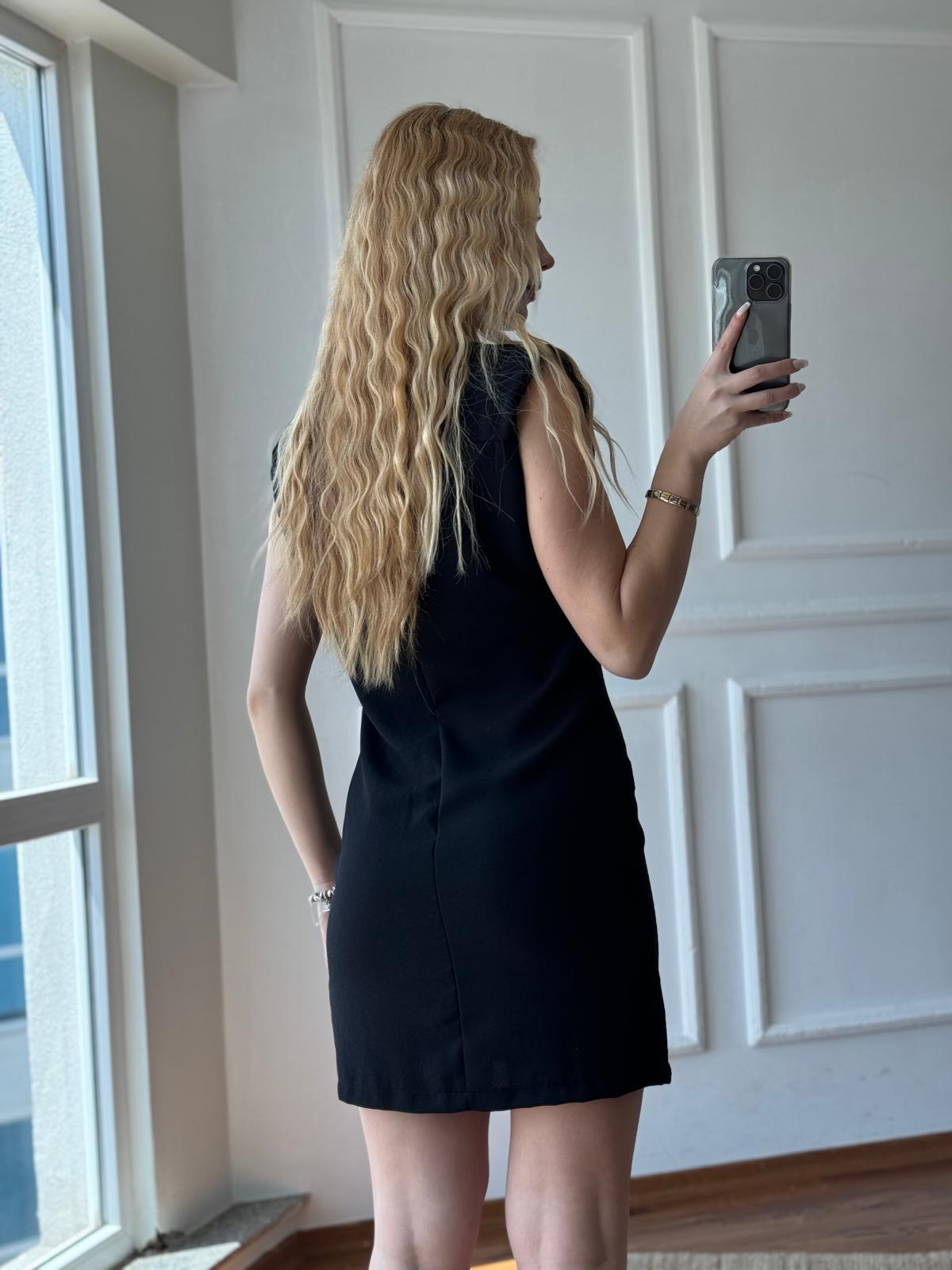 Yakalı Önü Düğmeli Elbise 2416240 Siyah