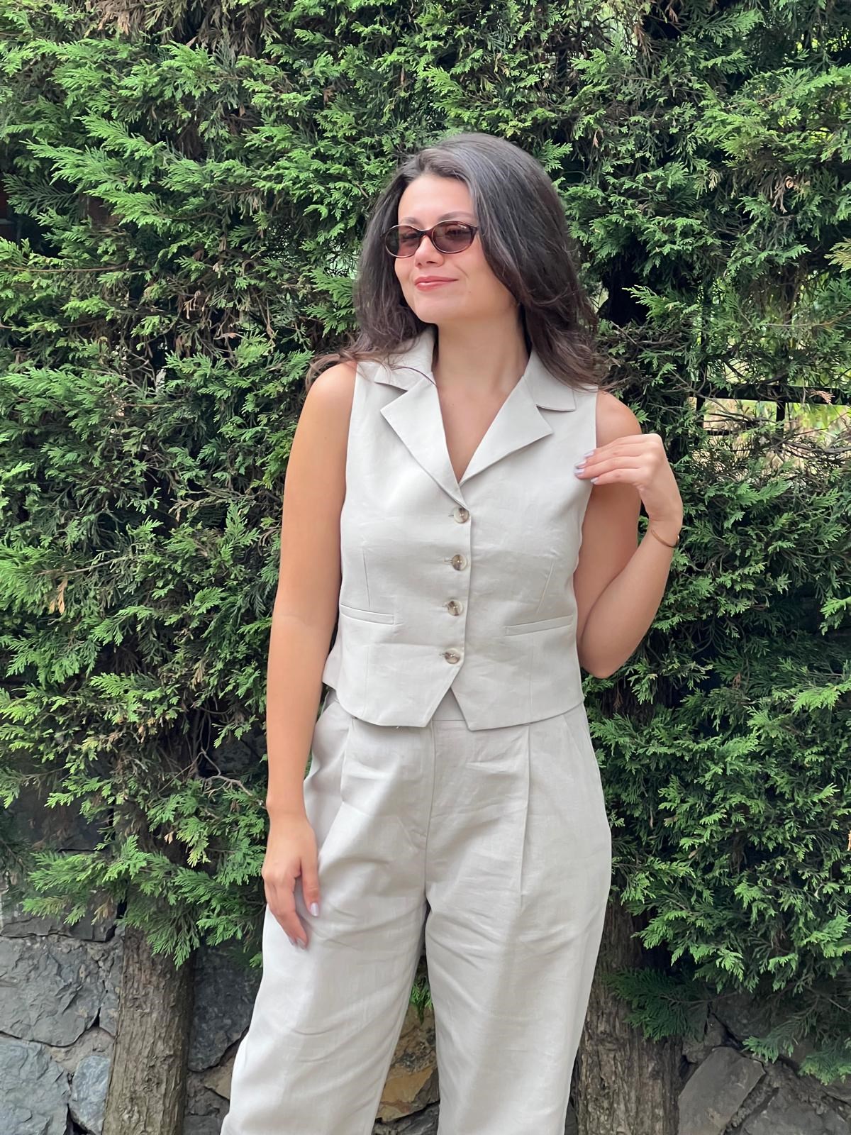 Yakalı Yelek Pantolon Takım 257236 Taş
