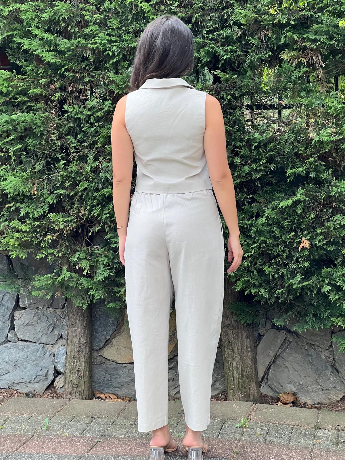 Yakalı Yelek Pantolon Takım 257236 Taş