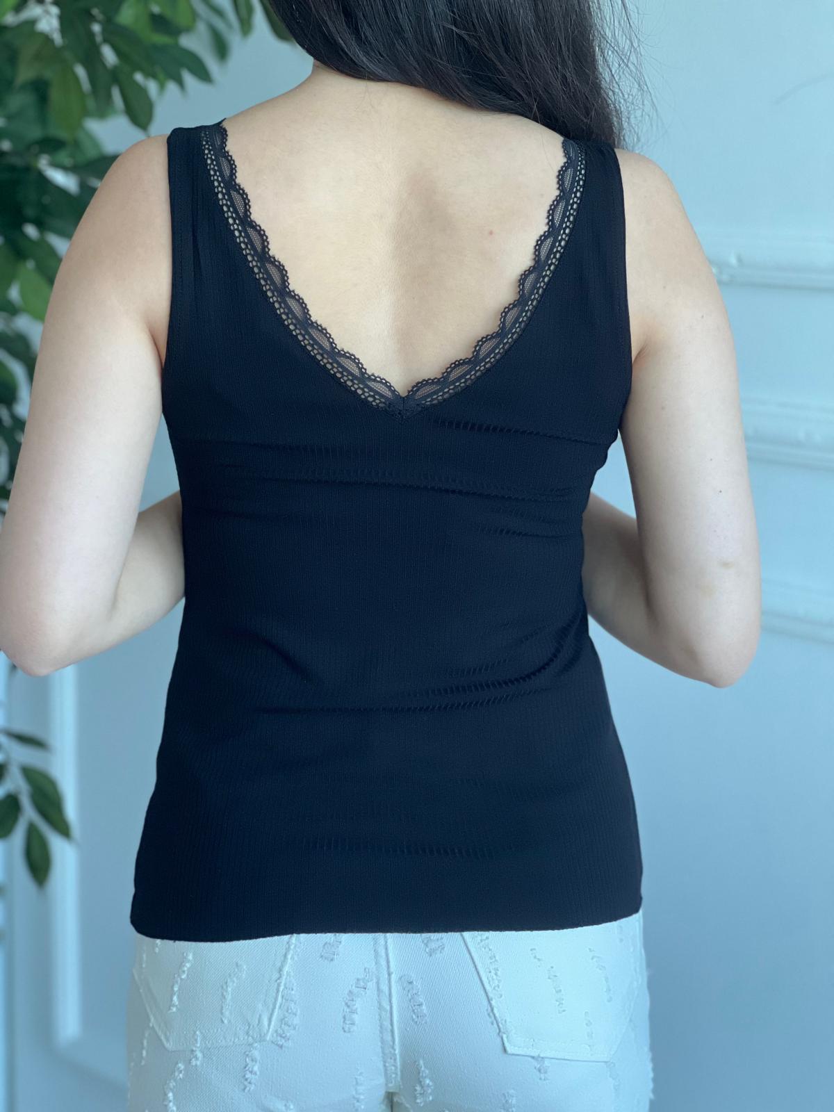 Yakası Dantelli Fitilli Atlet 1019 Siyah