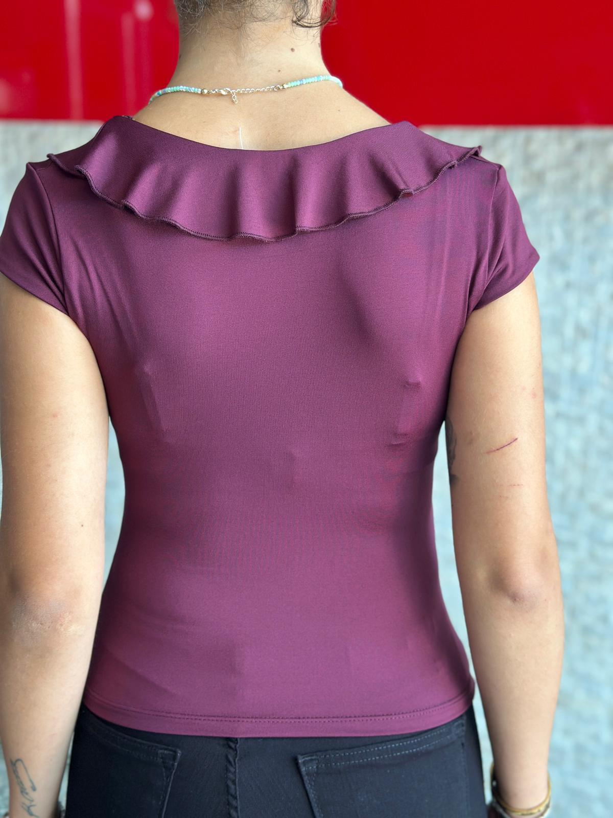 Yakası Fırfırlı Bluz 17043 Bordo