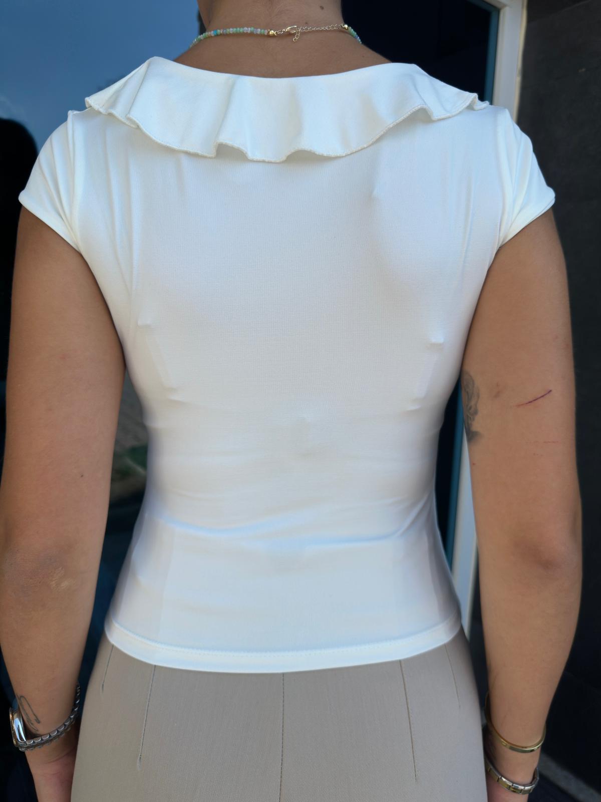 Yakası Fırfırlı Bluz 17043 Ekru