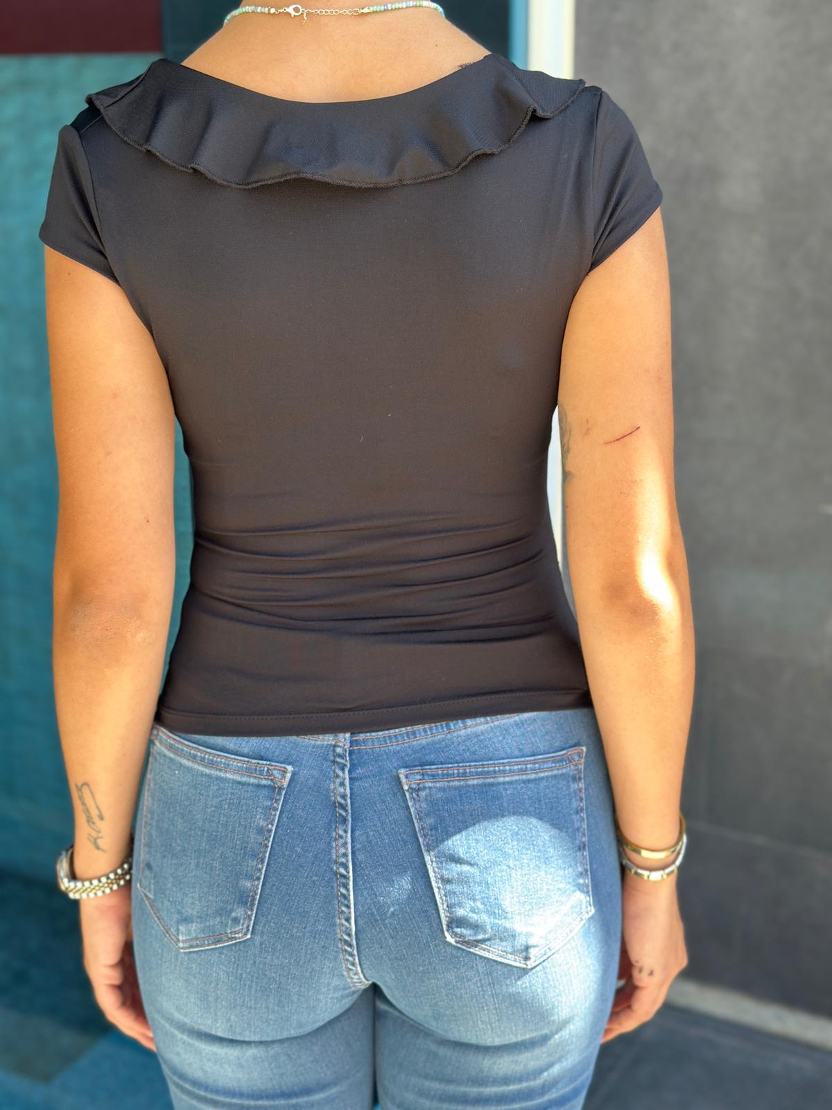 Yakası Fırfırlı Bluz 17043 Siyah