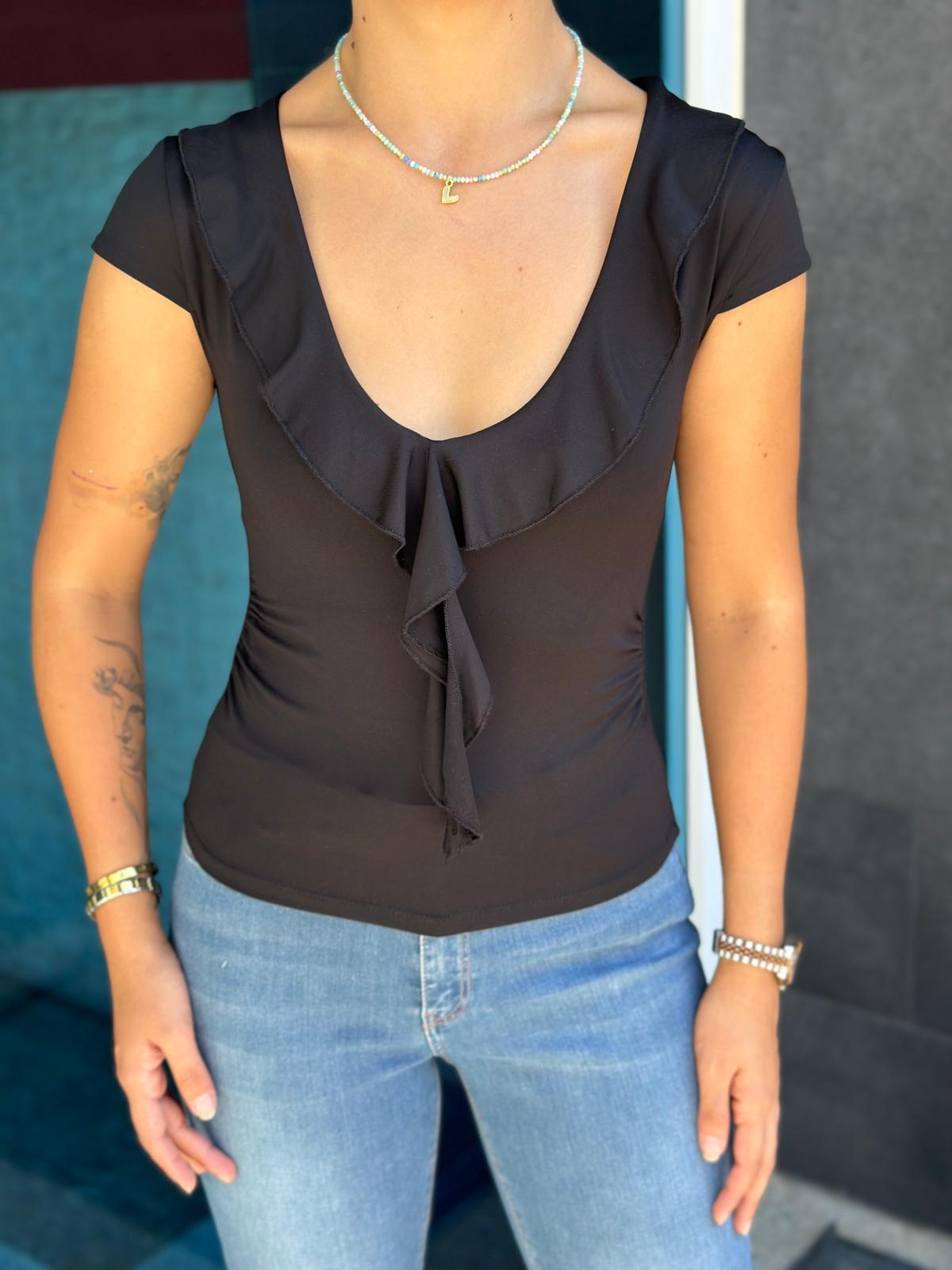 Yakası Fırfırlı Bluz 17043 Siyah