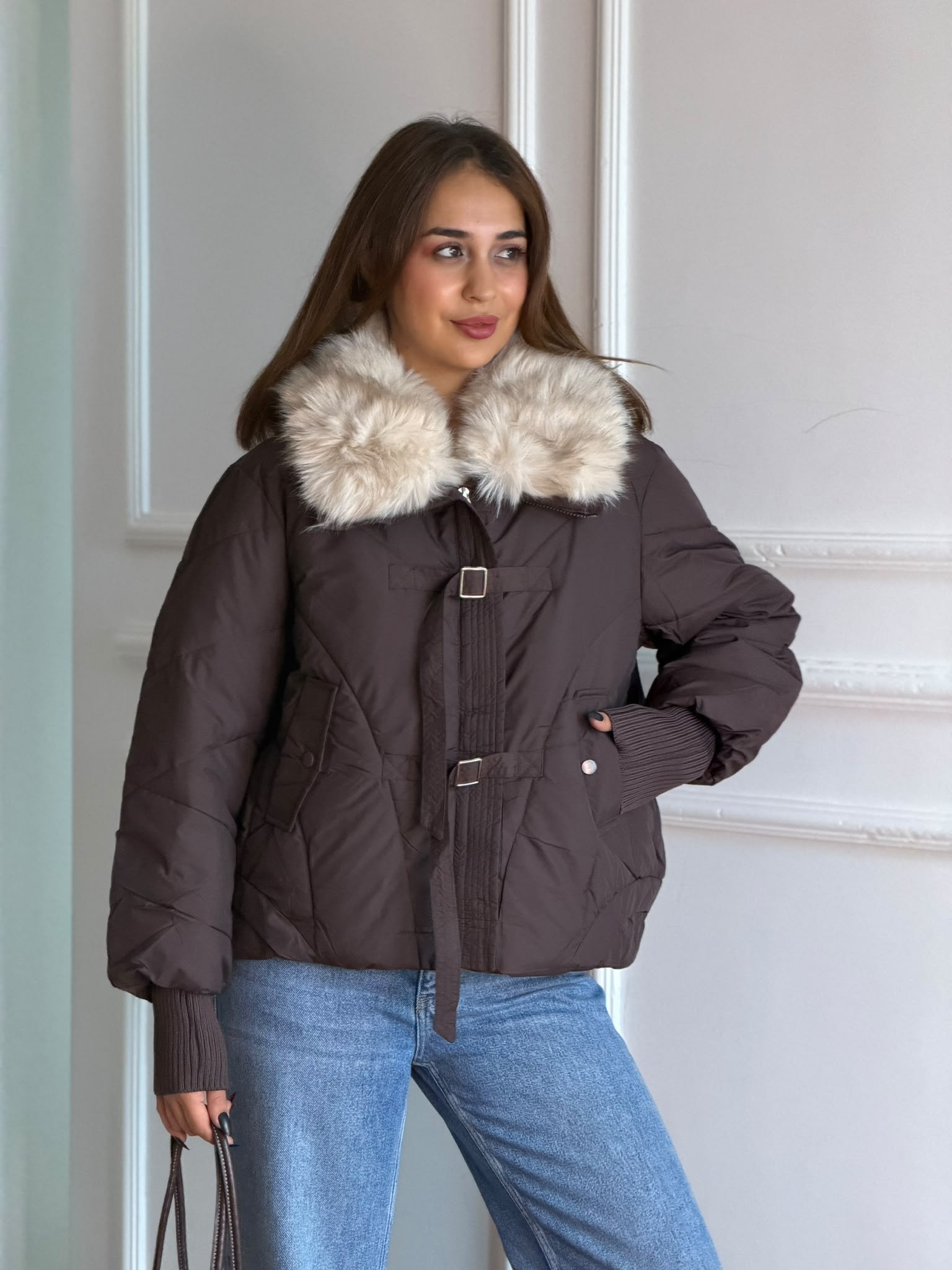 Yakası Kürklü İthal Mont 99899 Koyu Kahve