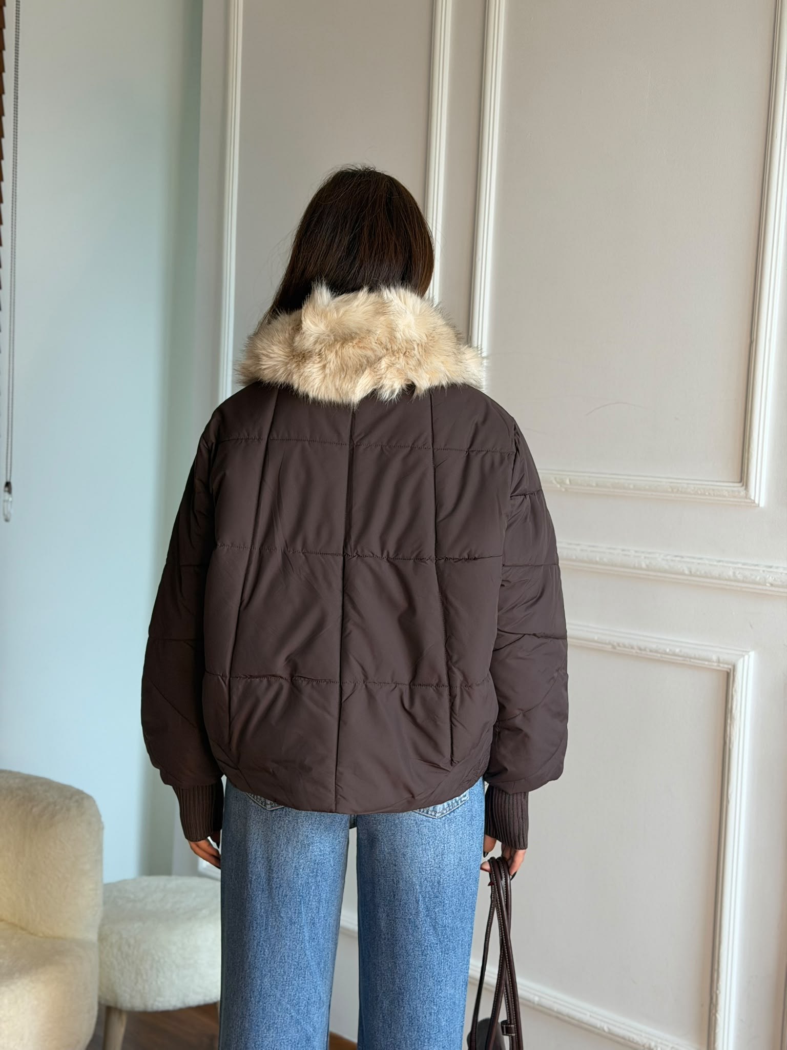 Yakası Kürklü İthal Mont 99899 Koyu Kahve