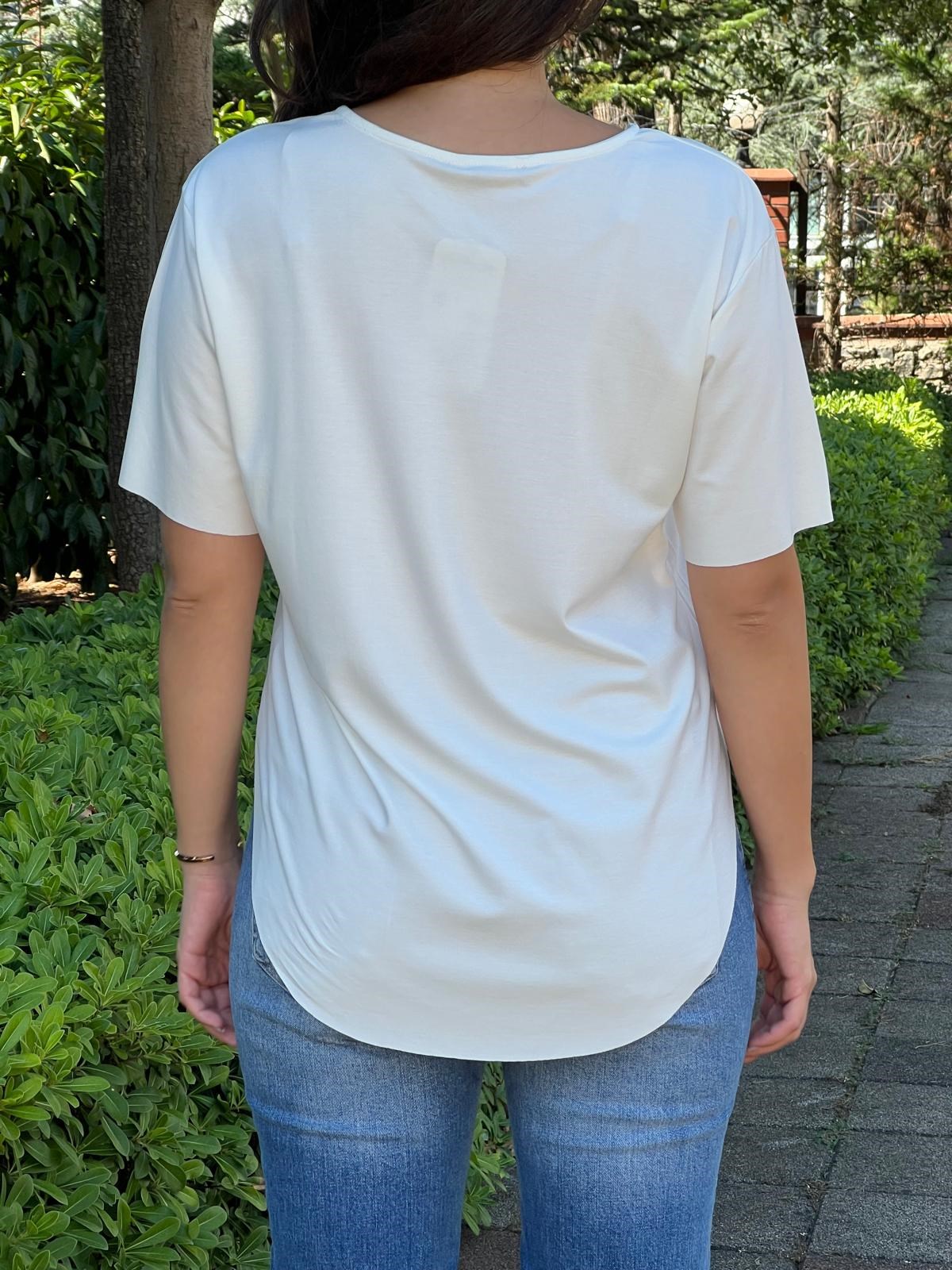 Yakası Taşlı Tshirt 30669 Ekru