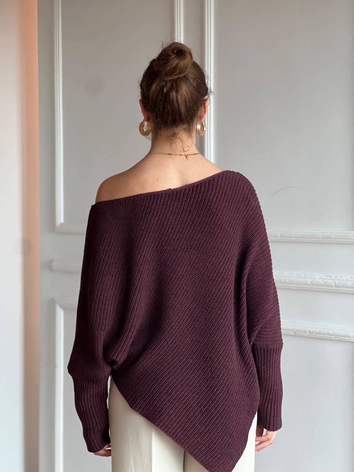 Yakası Taşlı Üçgen Triko 22848 Bordo