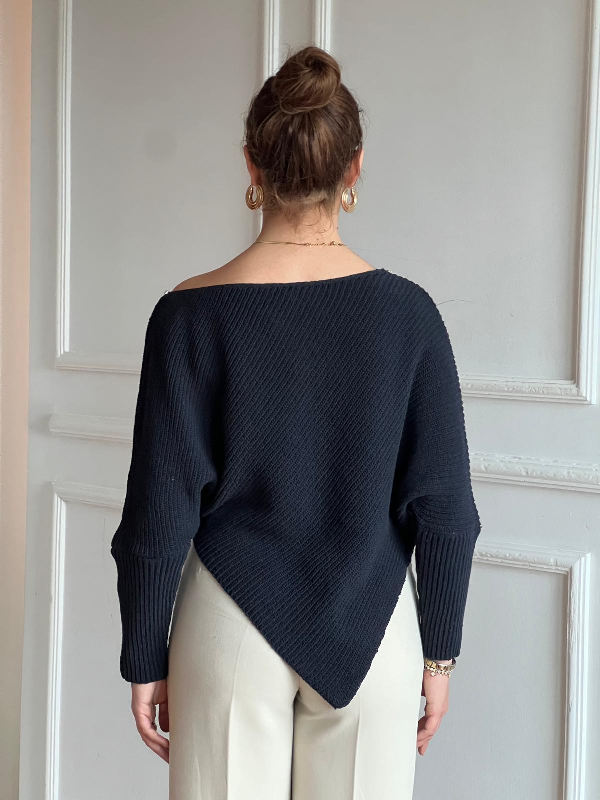 Yakası Taşlı Üçgen Triko 22848 Lacivert