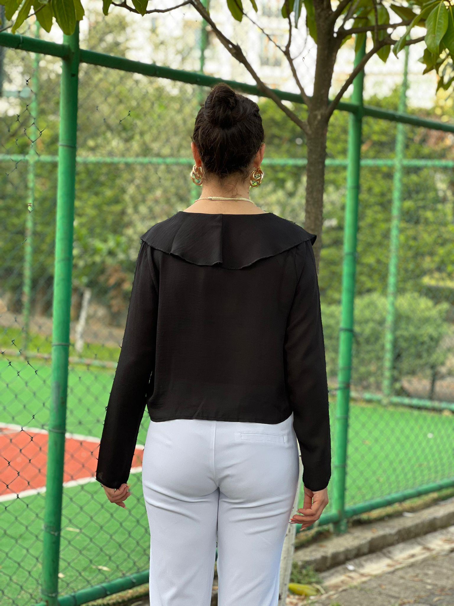 Yakası Volanlı Gömlek 252-2007 Siyah