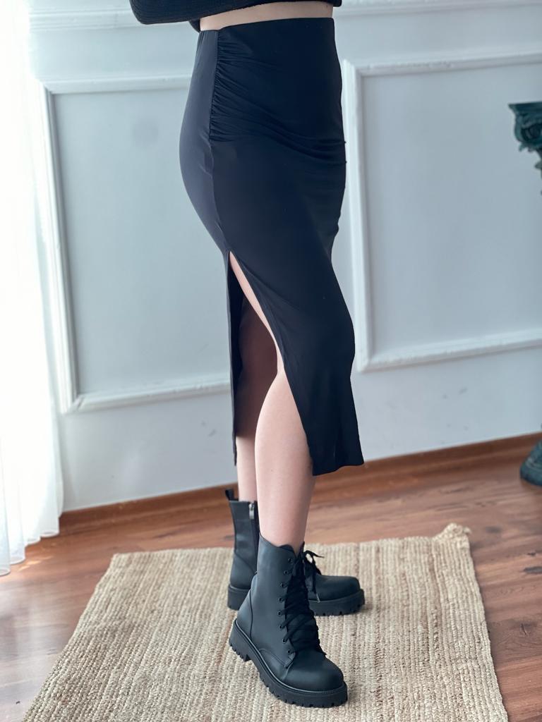 Yanı Büzgülü Etek 28322 Siyah