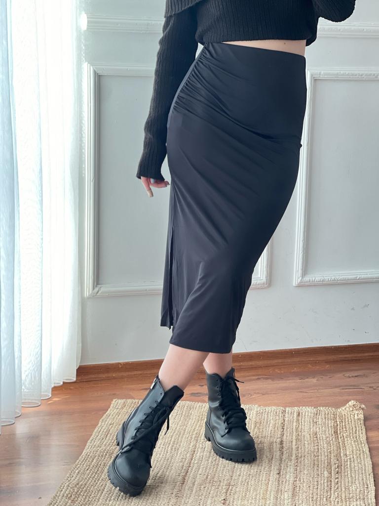 Yanı Büzgülü Etek 28322 Siyah