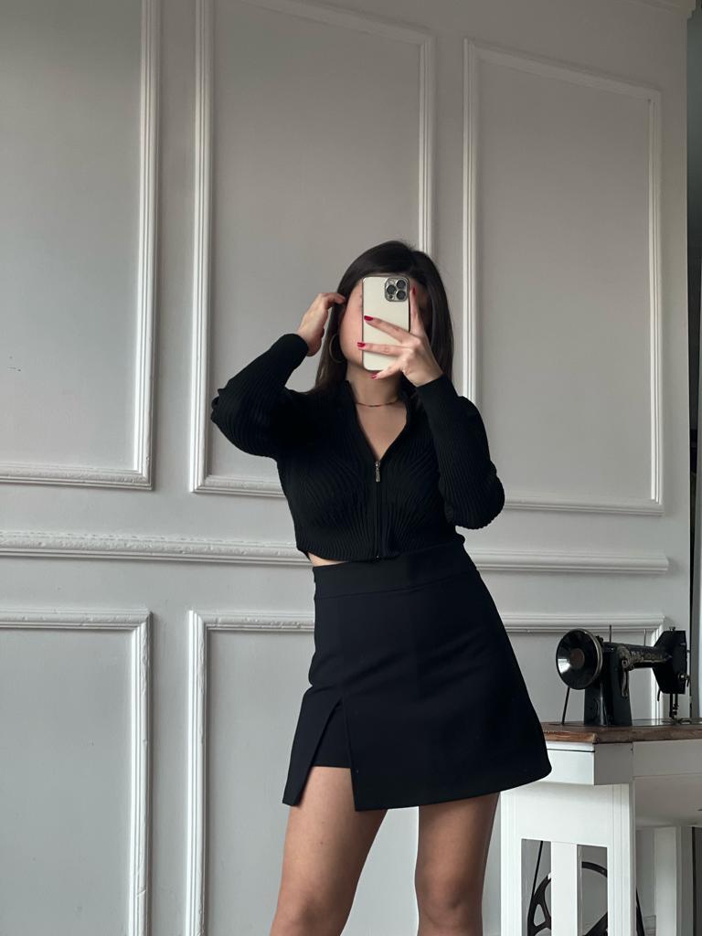 Yarım Balıkçı Fermuarlı Hırka 1008 Siyah