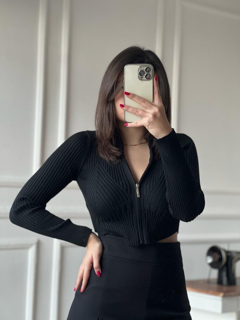 Yarım Balıkçı Fermuarlı Hırka 1008 Siyah