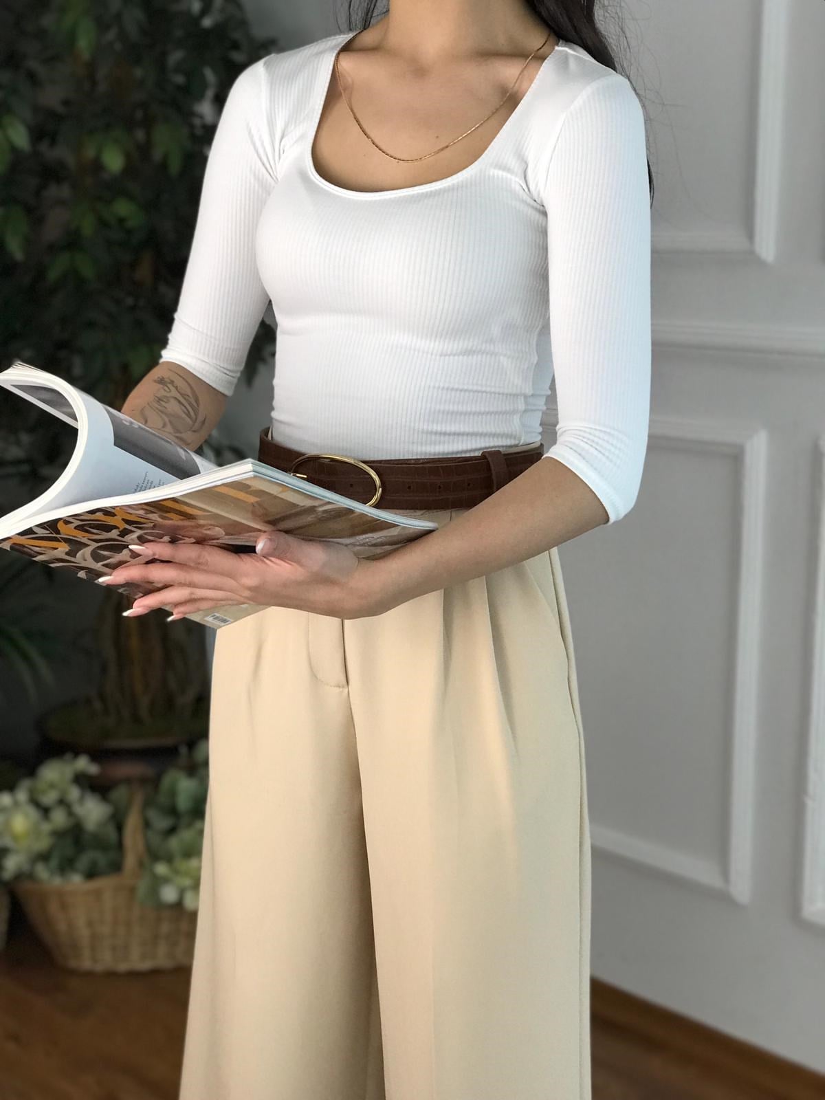 Yarım Kol Bluz 3914 Beyaz