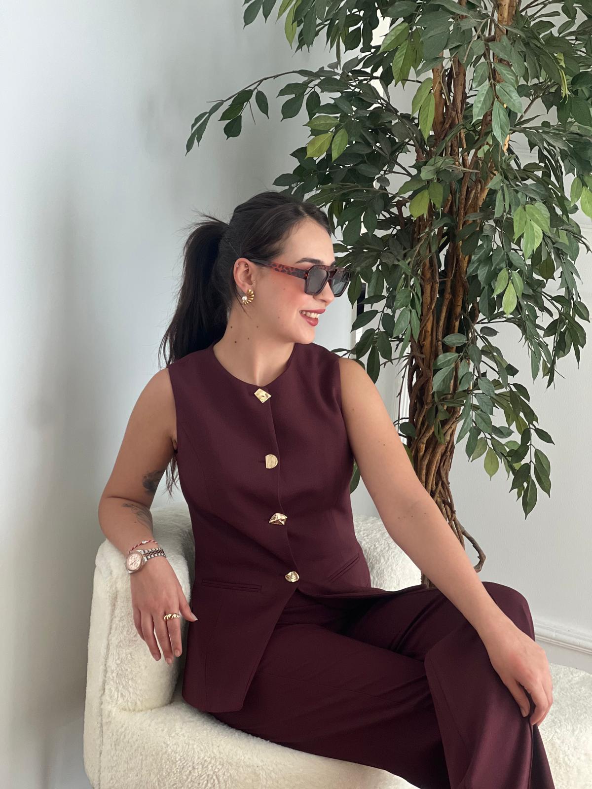 Yelek Pantolon Takım 9193 Bordo