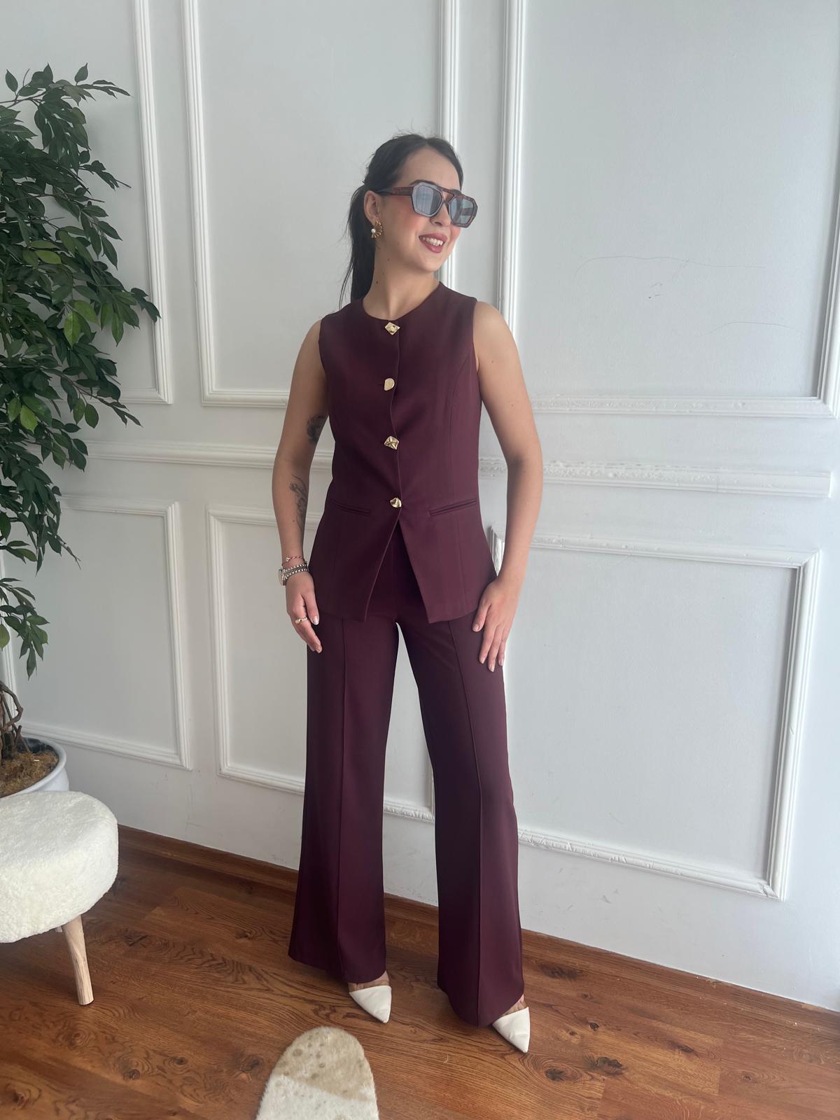 Yelek Pantolon Takım 9193 Bordo