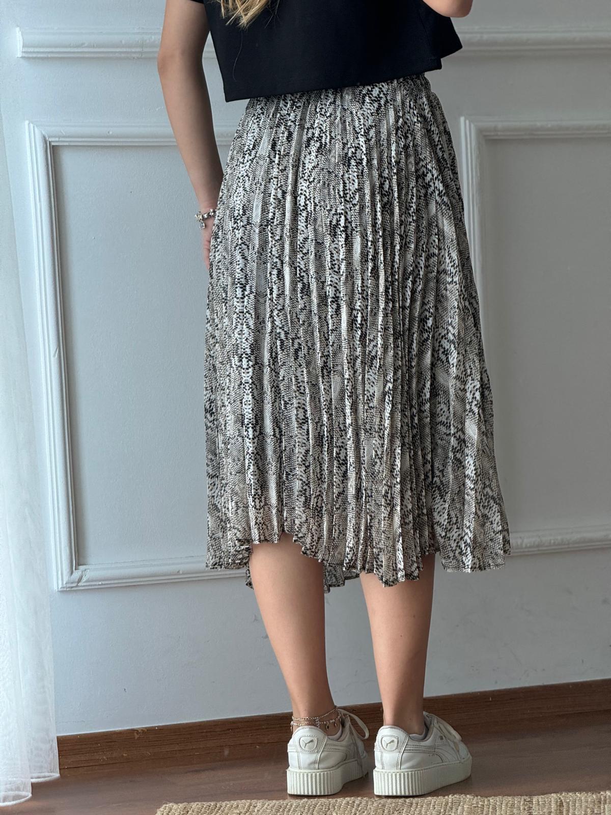 Yılan Desen Etek 28847 Kahverengi