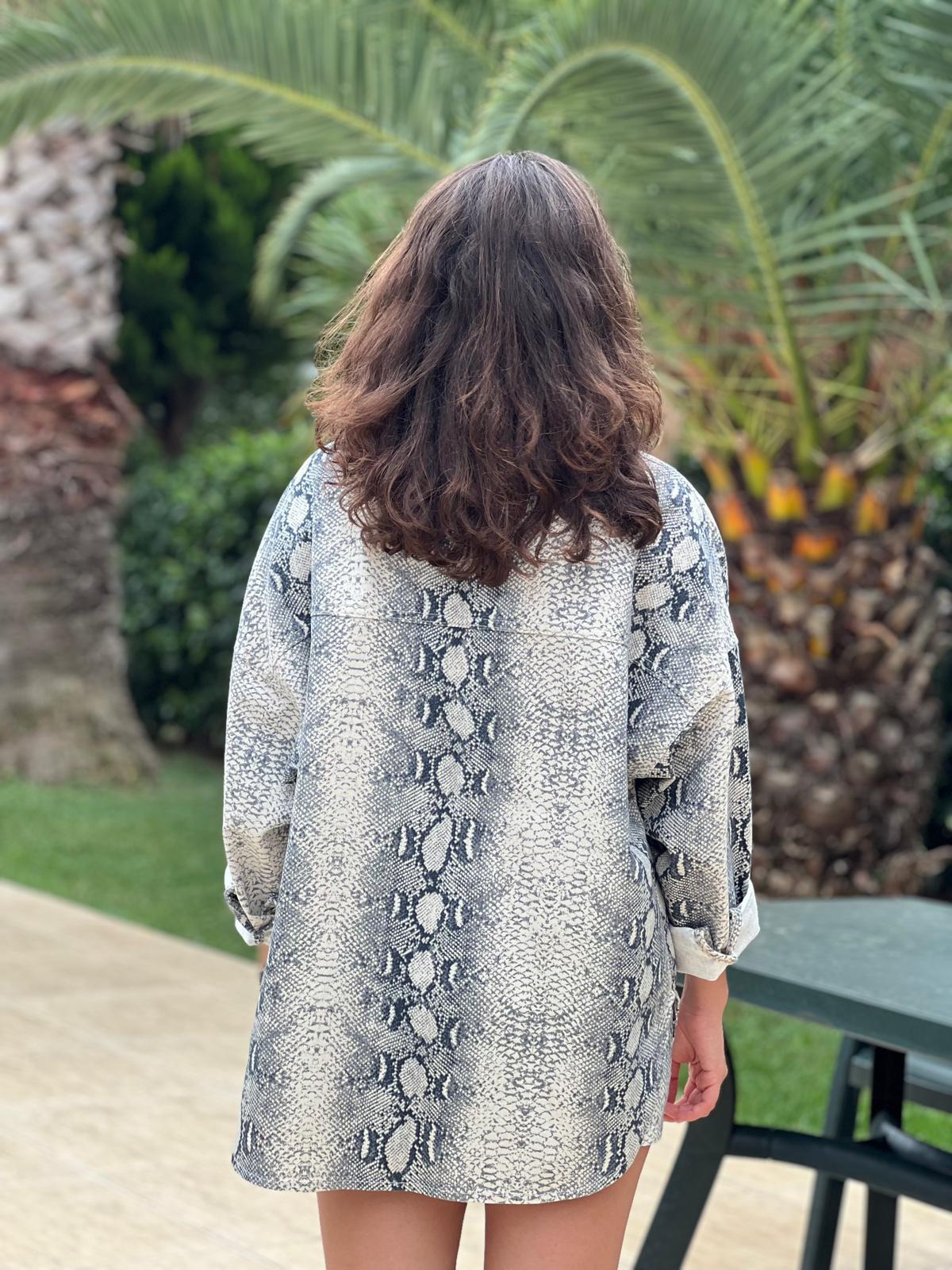 Yılan Desen Oversize Gömlek 50742 Ekru