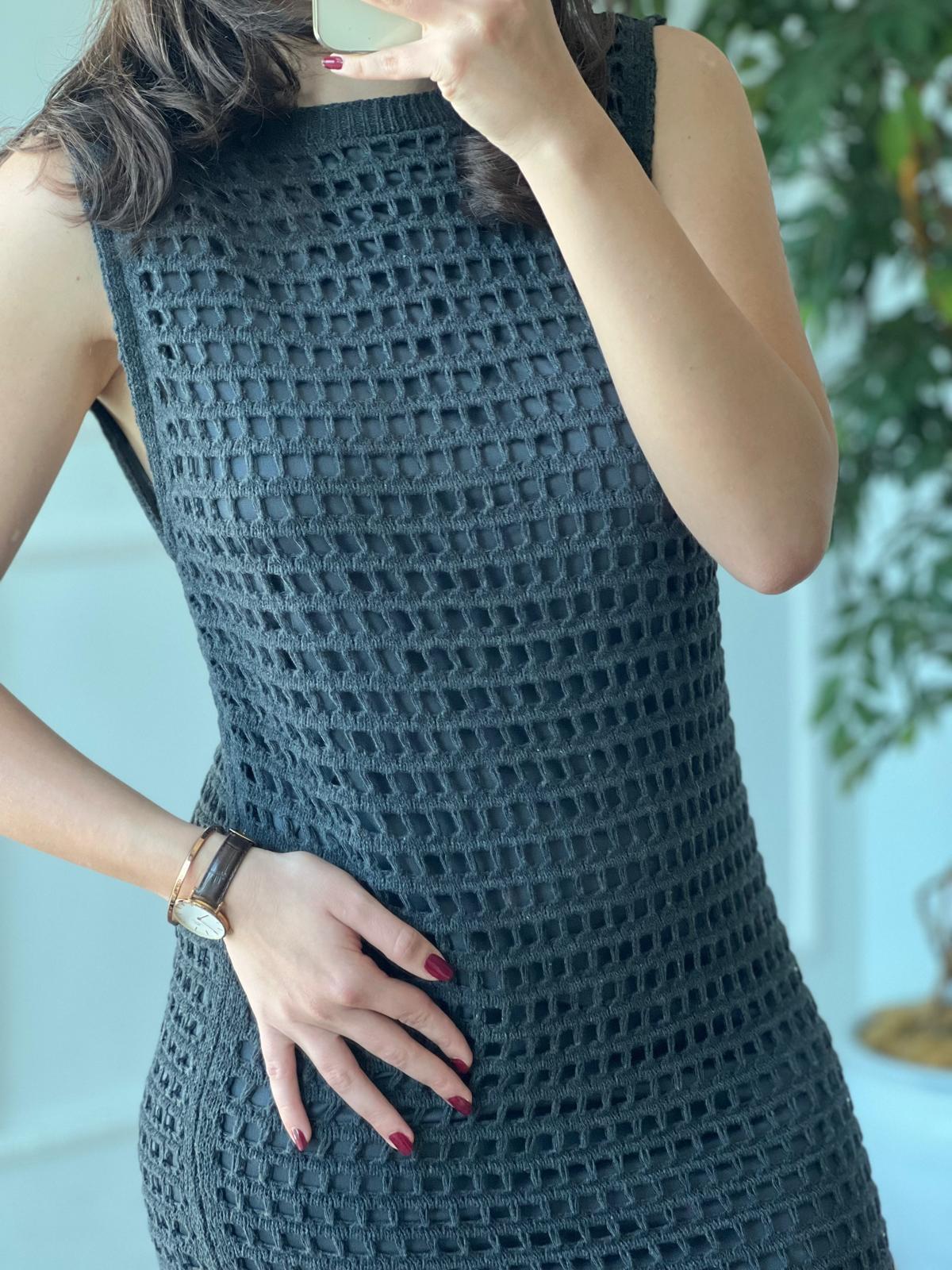 Yırtmaçlı Delikli Triko Elbise 4018 Antrasit