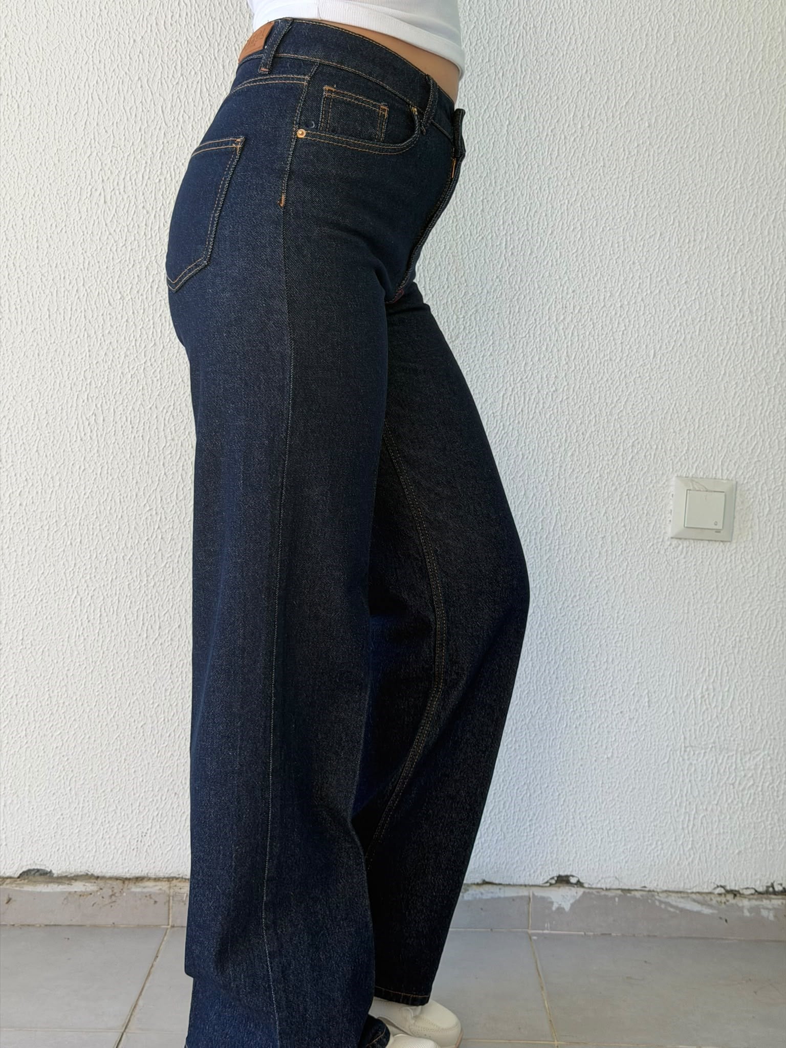 Yüksek Bel Bol Paça Pantolon D882 Lacivert