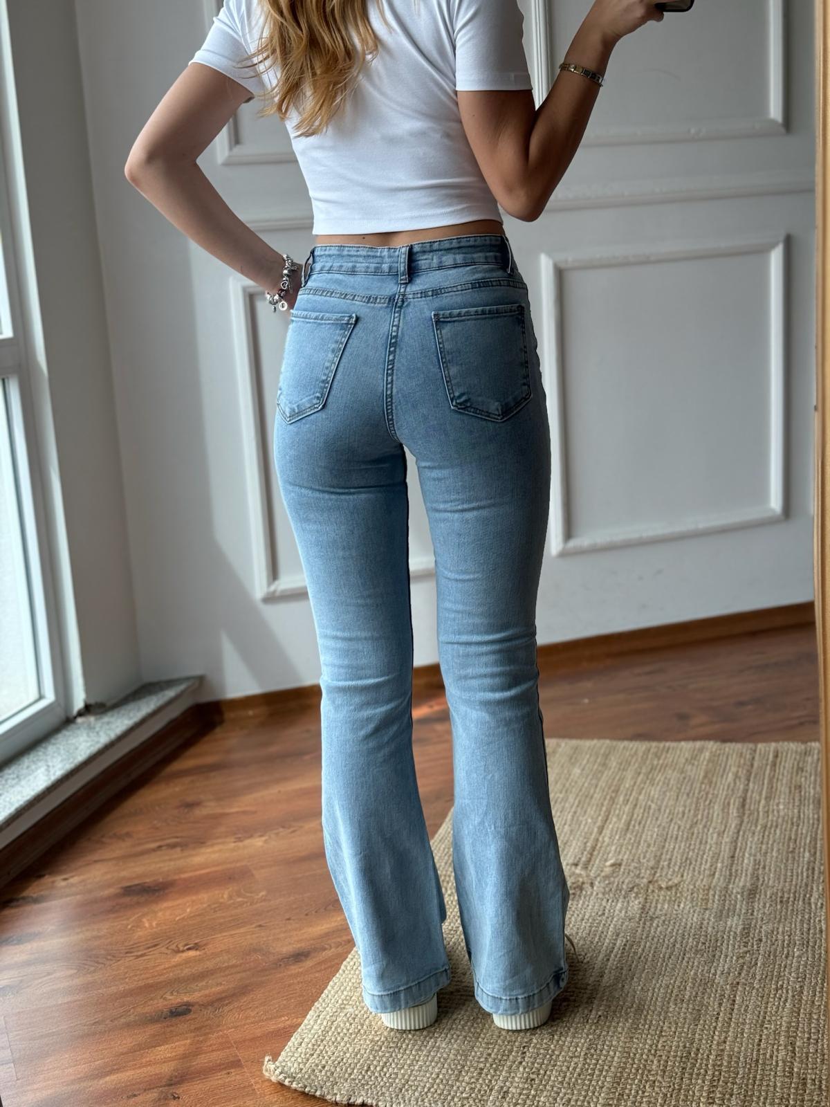 Yüksek Bel İspanyol Paça Pantolon 0520 Buz Mavisi