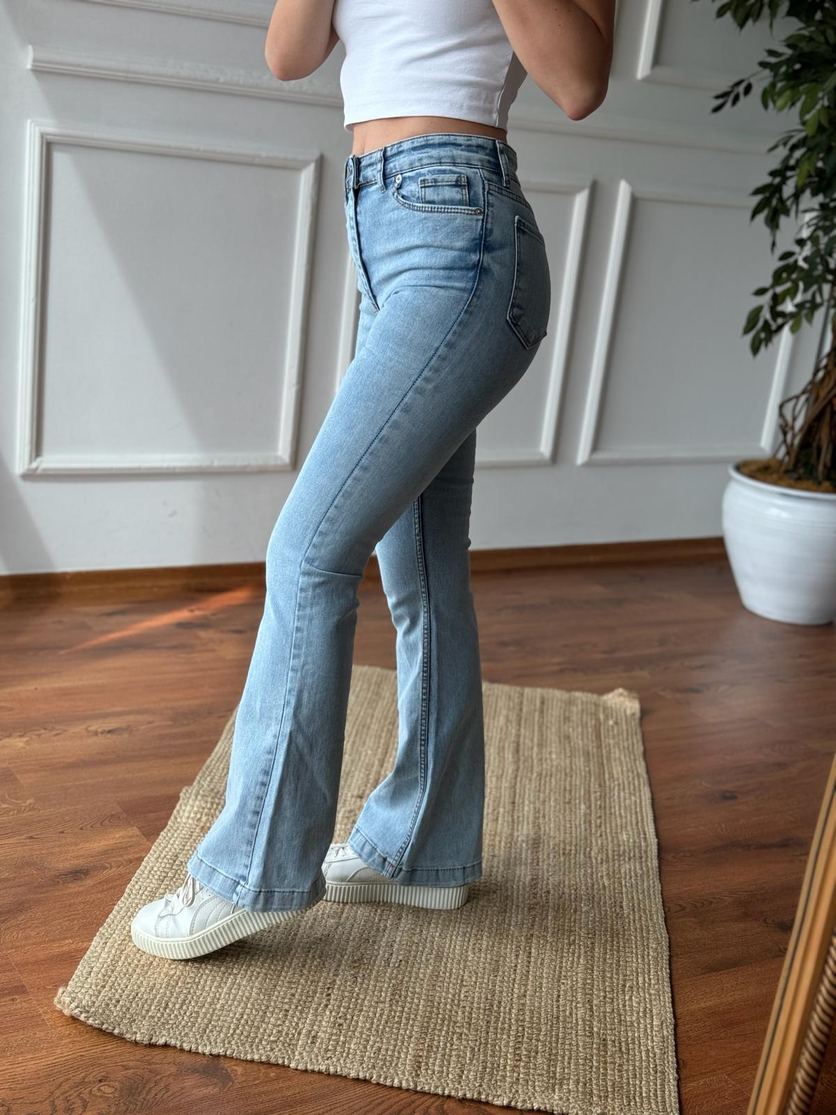 Yüksek Bel İspanyol Paça Pantolon 0520 Buz Mavisi