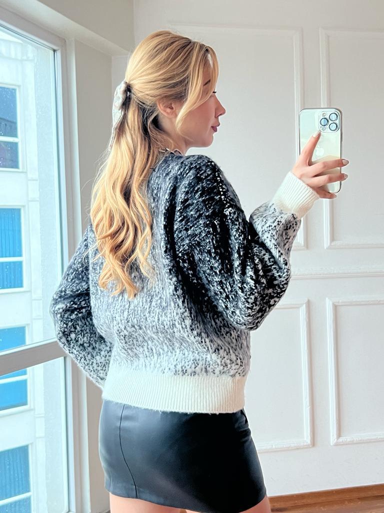 Yumoş Taşlı Kazak 10077 Siyah