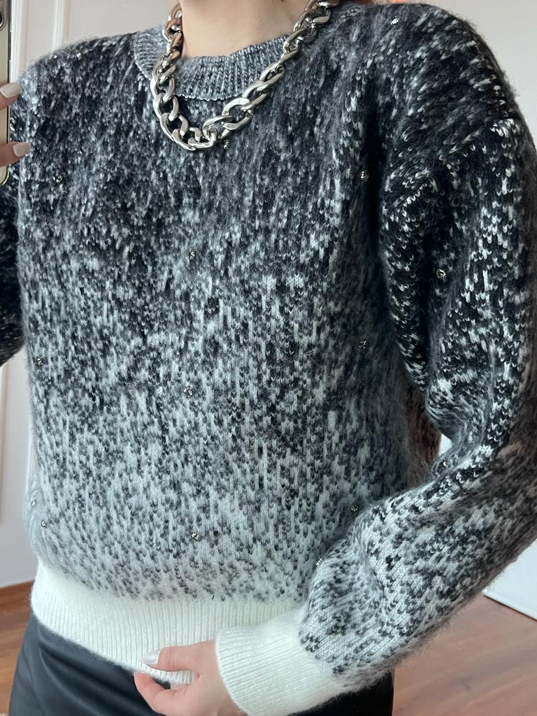 Yumoş Taşlı Kazak 10077 Siyah