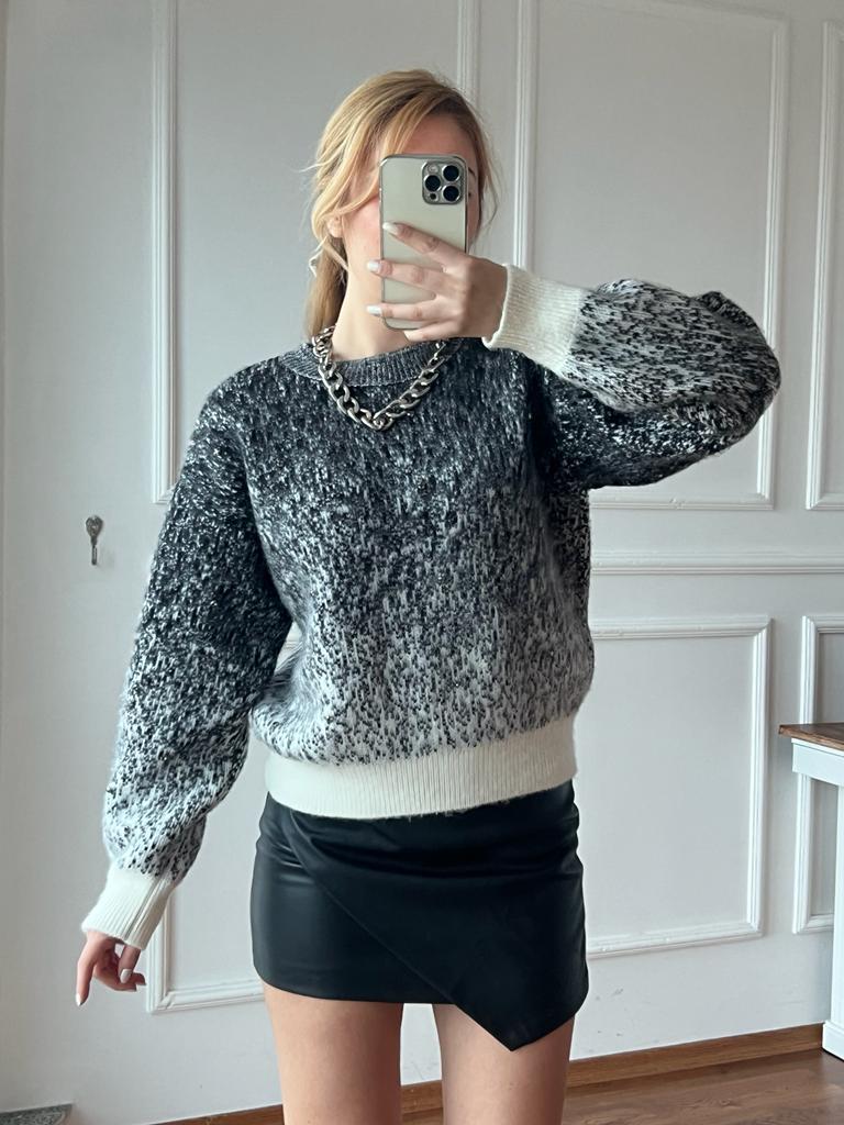 Yumoş Taşlı Kazak 10077 Siyah