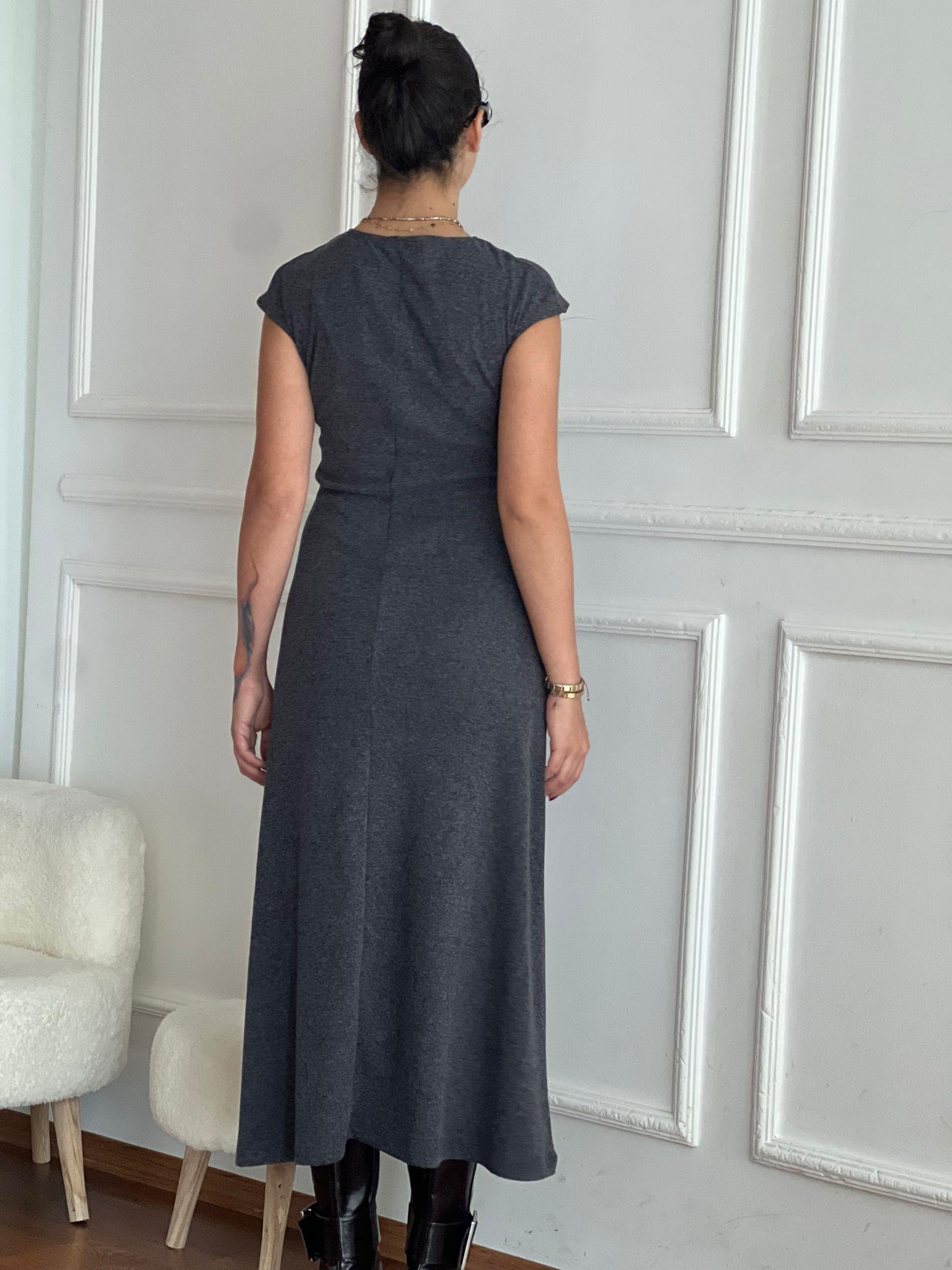 Yumuşak Dokulu Sıfır Kol Uzun Elbise 17219 Antrasit