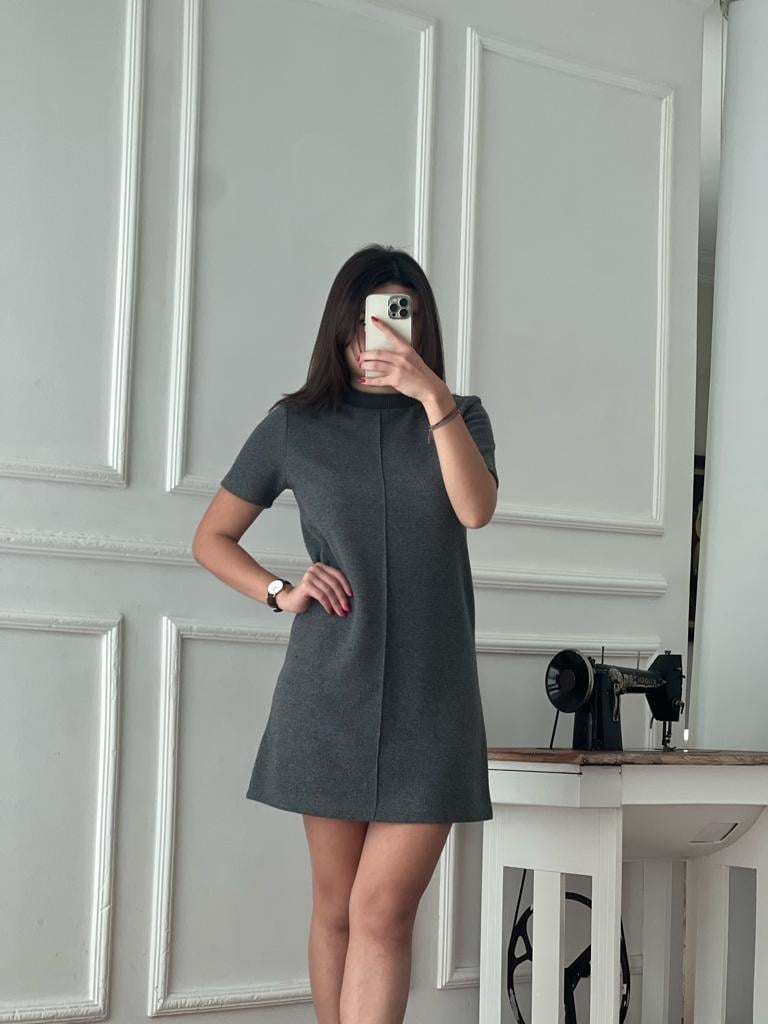 Yumuşak Mini Elbise 90810 Antrasit