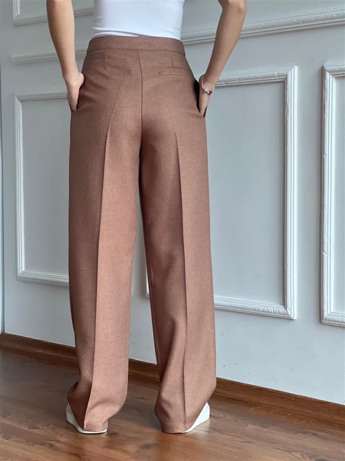 Yün Efektli Pileli Pantolon 3814 Camel