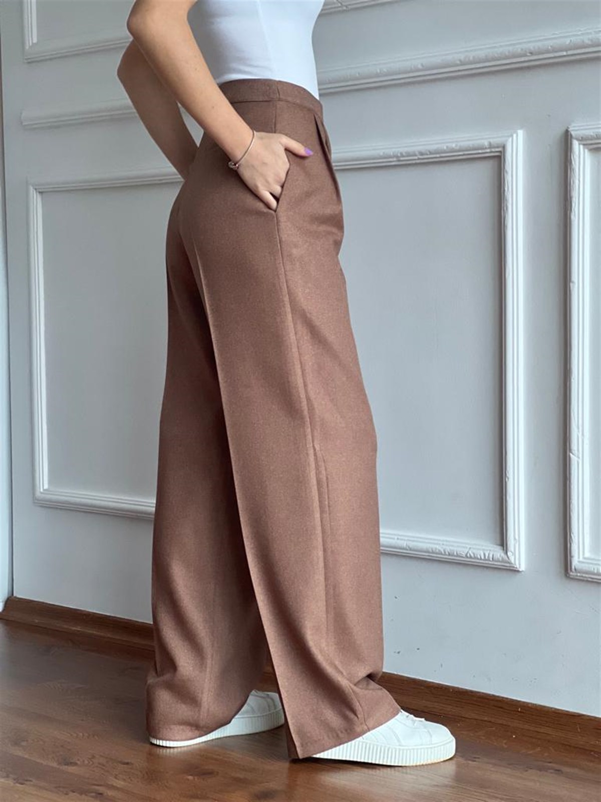 Yün Efektli Pileli Pantolon 3814 Camel