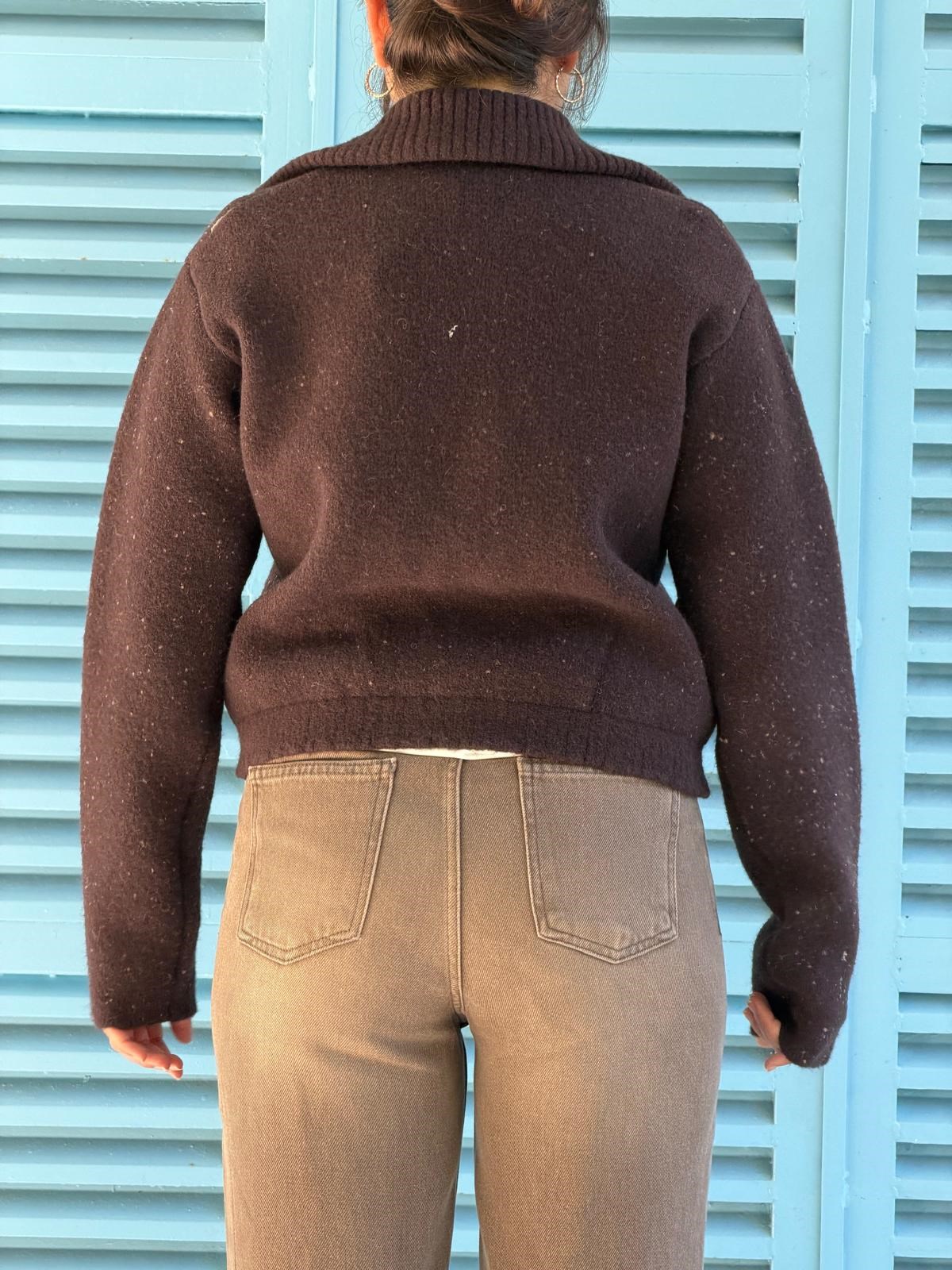 Yün Karışımlı Fermuarlı Triko Hırka 61003 Koyu Kahve