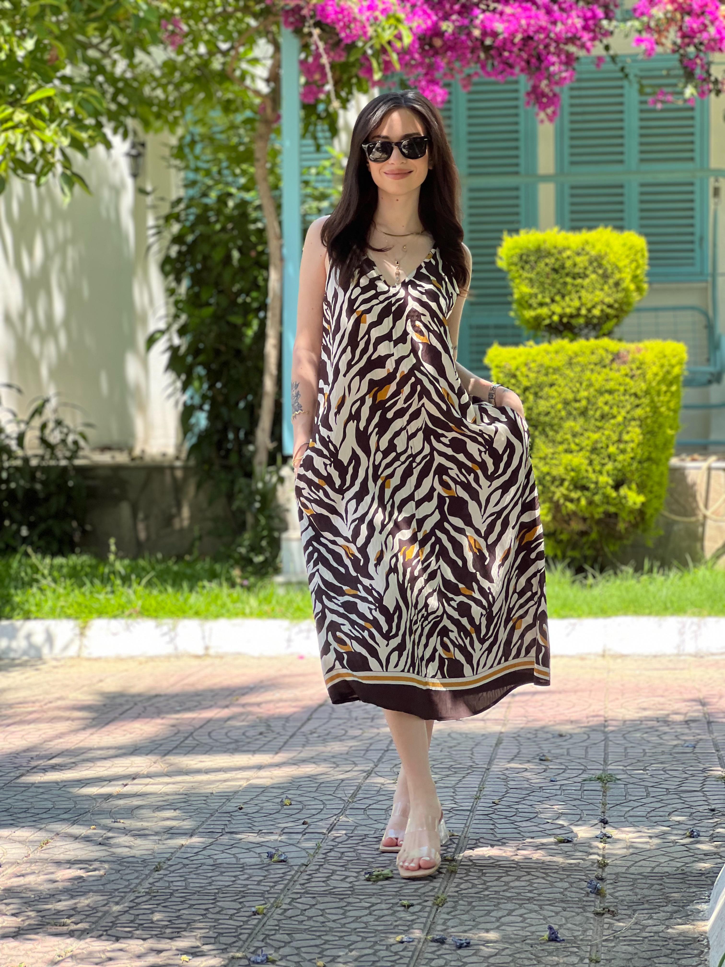 Zebra Desen Elbise 2375 Siyah