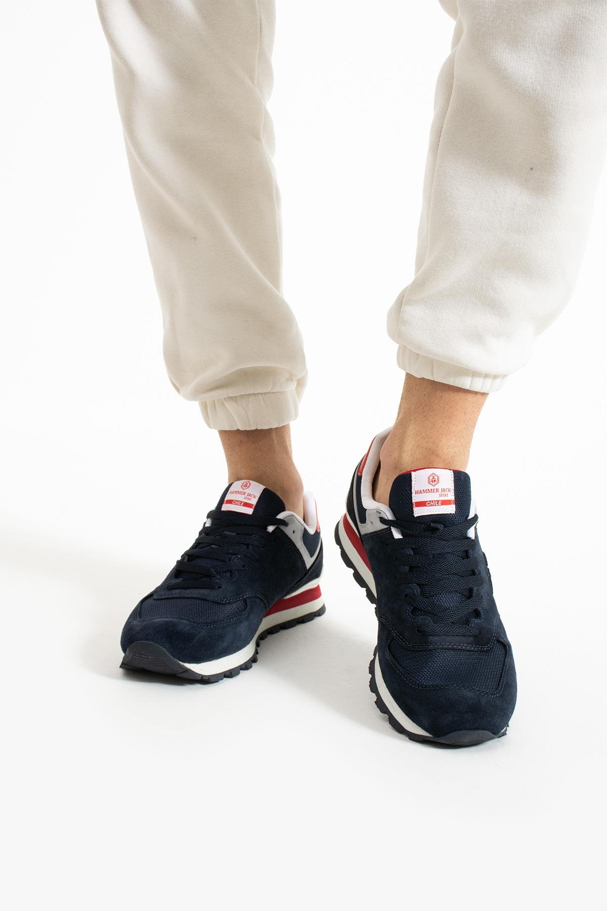 Hammer Jack Chile Hakiki Deri Lacivert-Kırmızı Erkek Spor Ayakkabı  | 102 19253-M-5383